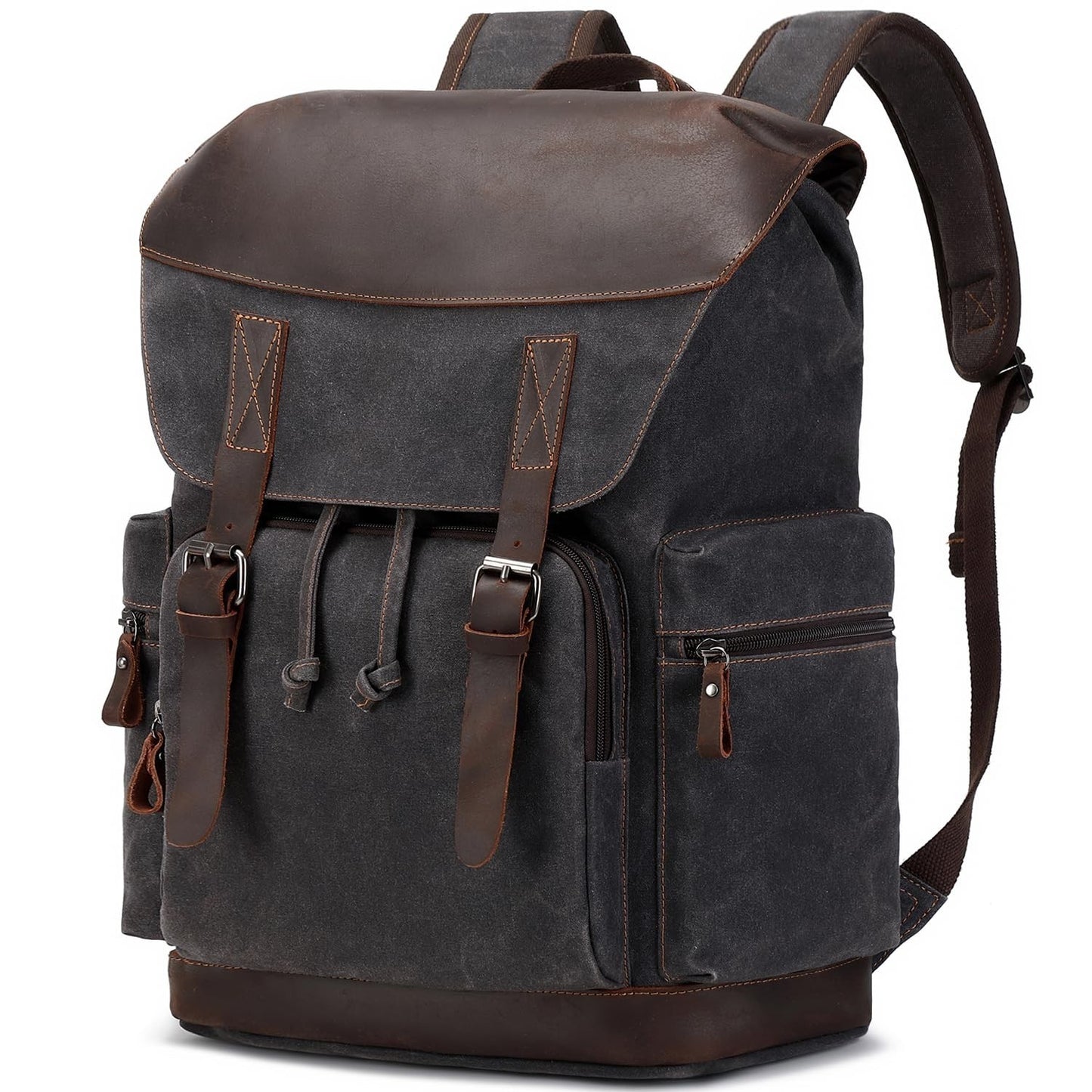 Vintage Waxed Canvas Leather Backpack for Men, 17.3" Laptop Rucksack, Travel Bag1