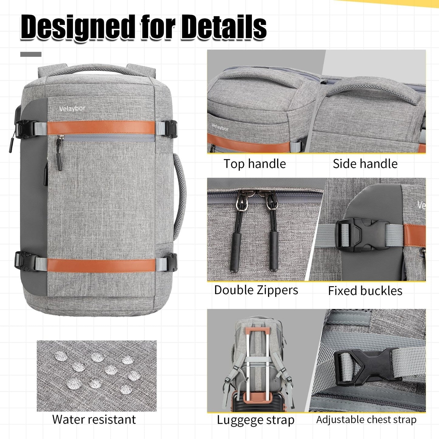 42L Travel Backpack with USB Port, TSA Approved Carry-On, Water-Resistant, Fits6