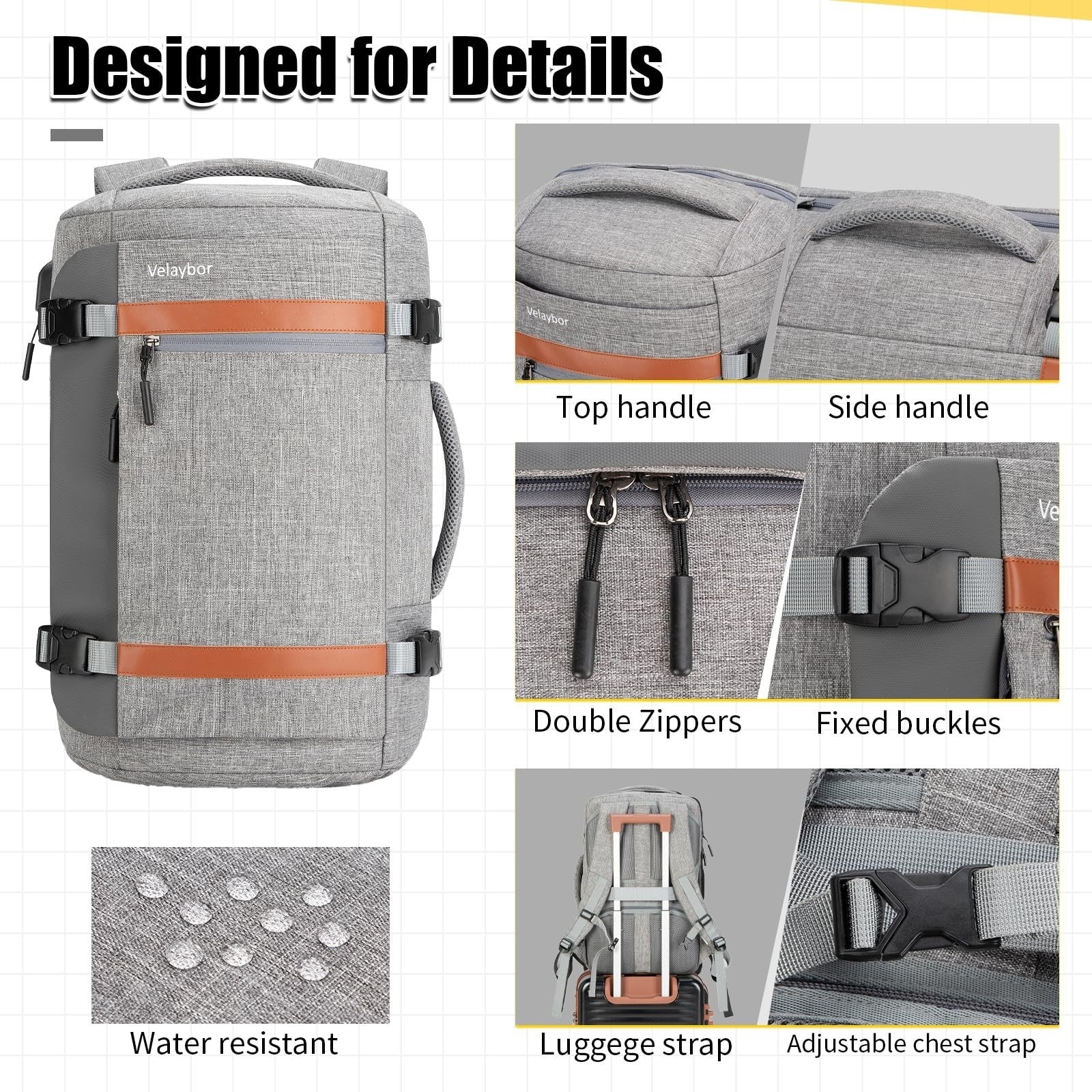 42L Travel Backpack with USB Port, TSA Approved Carry-On, Water-Resistant, Fits6