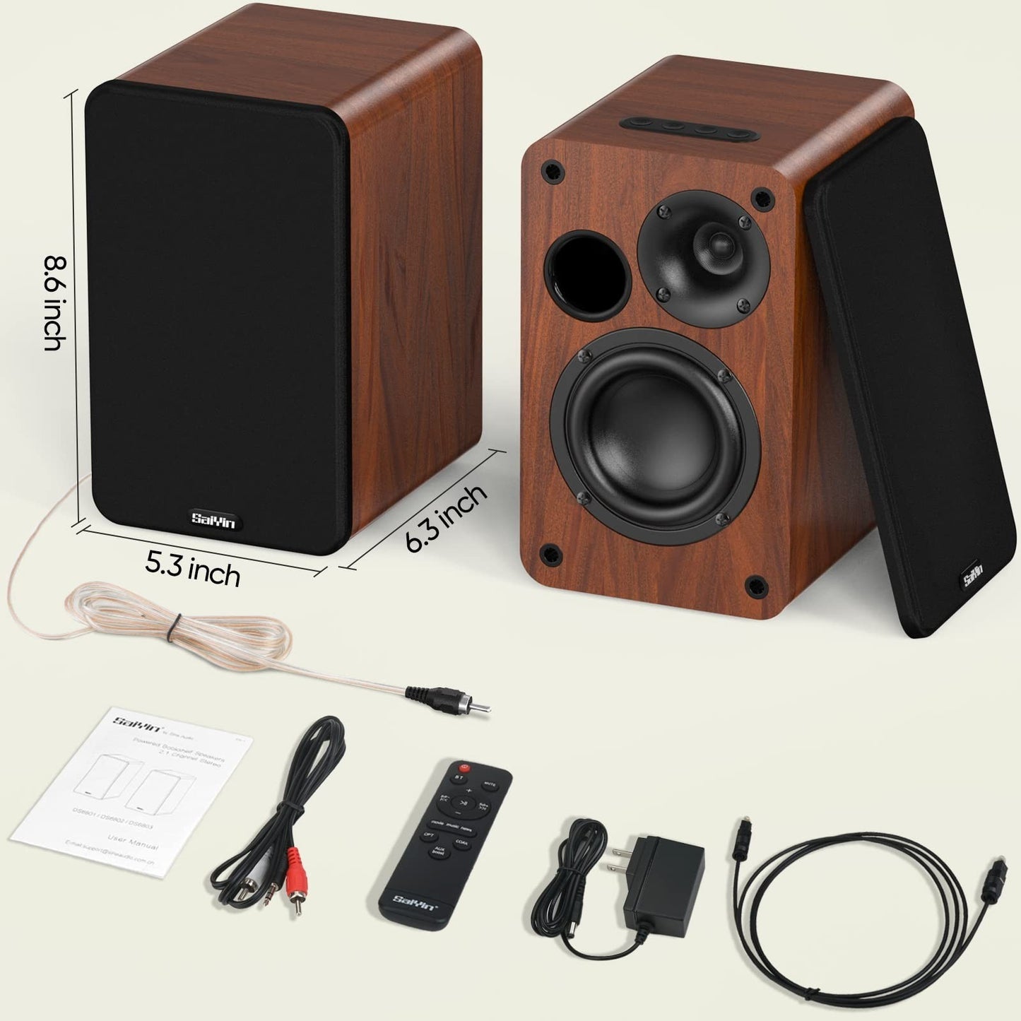 30W Bluetooth Bookshelf Speakers, 3.75" Woofer, Optical/Aux/Aux Inputs, TV/PC5