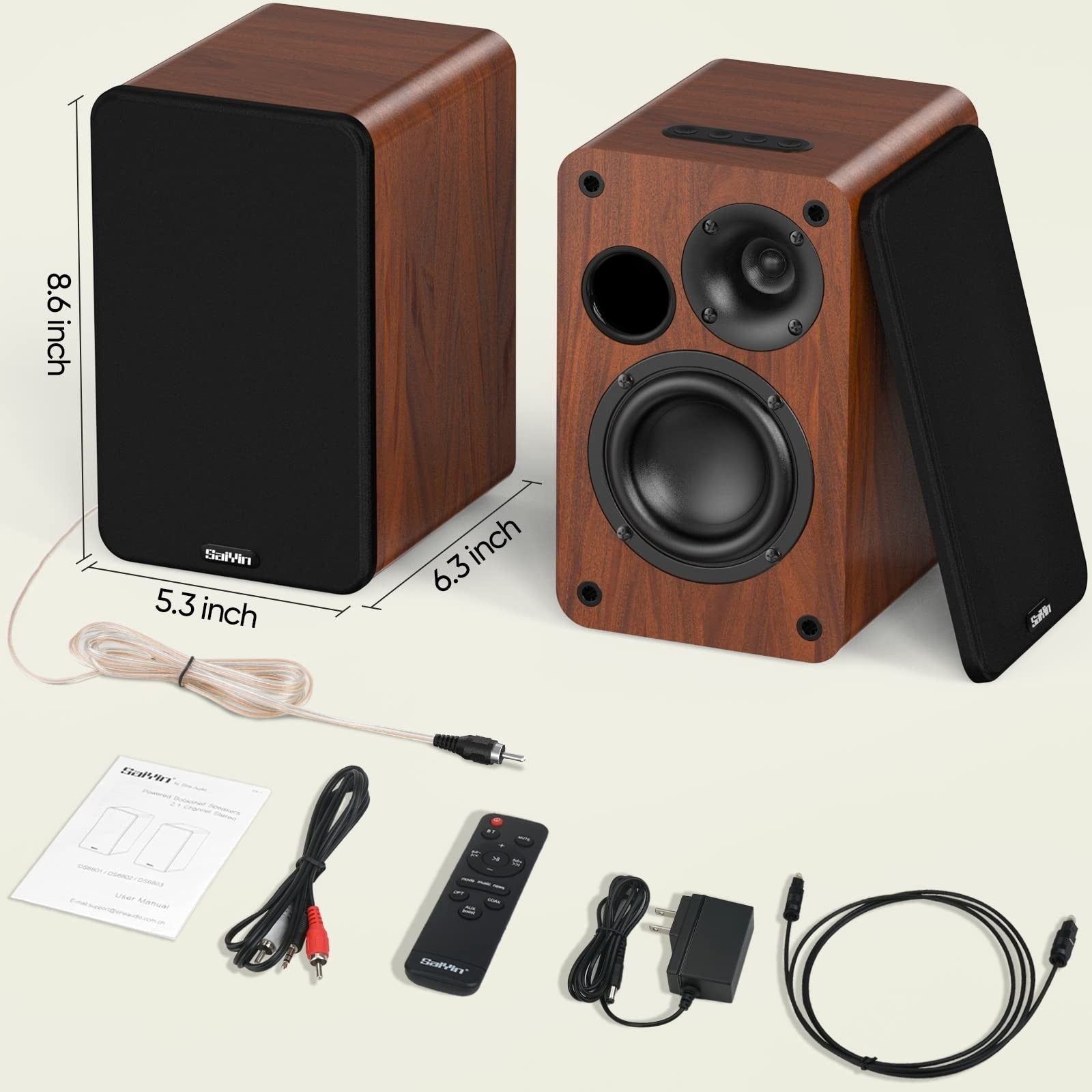 30W Bluetooth Bookshelf Speakers, 3.75" Woofer, Optical/Aux/Aux Inputs, TV/PC5