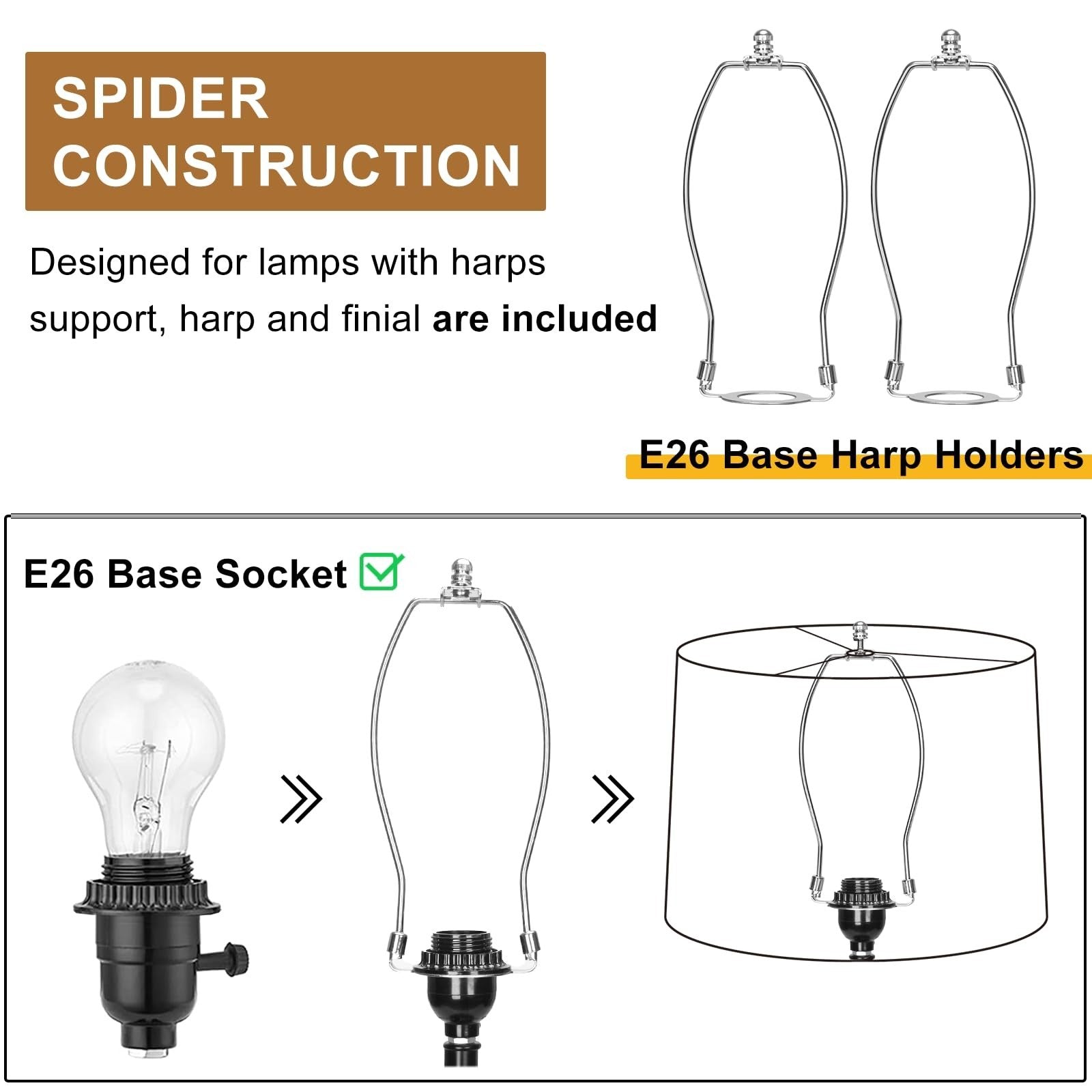 Set of 2 Burlap Drum Lampshades 11.6" x 12.6" x 9.8" - Brown Spider Fitter, Hand4