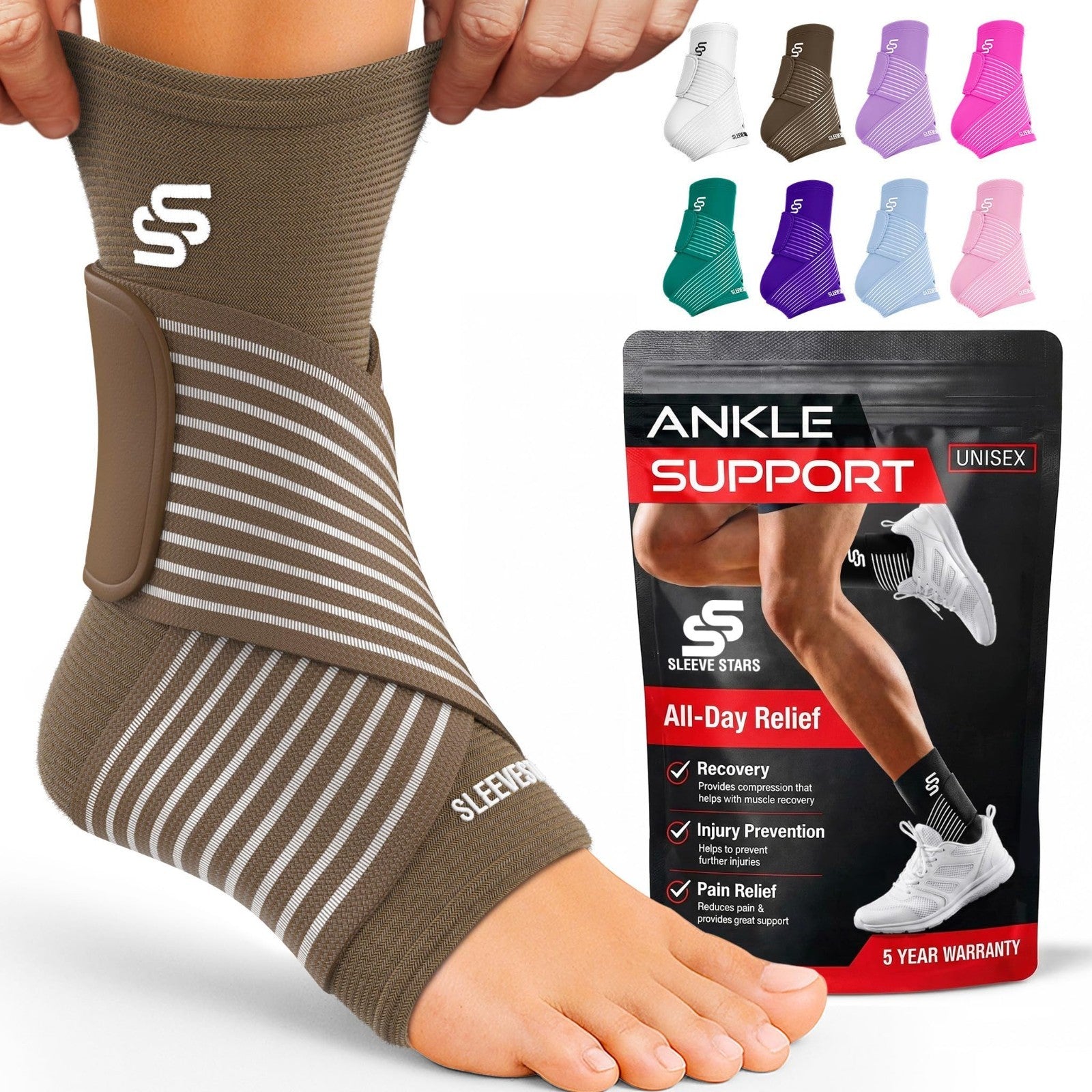 Ankle Brace Compression Sleeve for Sprains & Plantar Fasciitis Relief, Adjustabl1