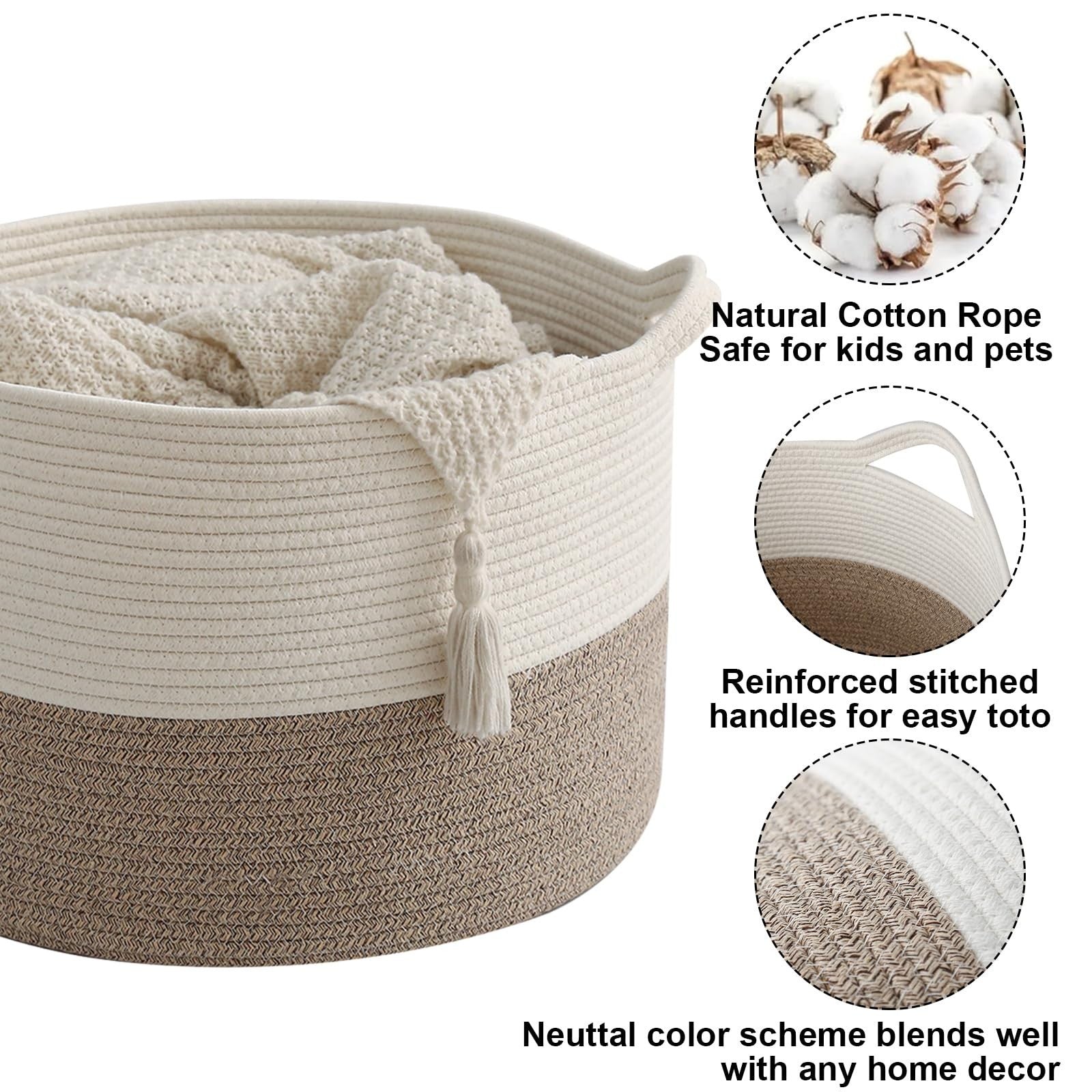 Extra Large Woven Laundry Basket - 115L Collapsible Storage Bin for Clothes, Toy3