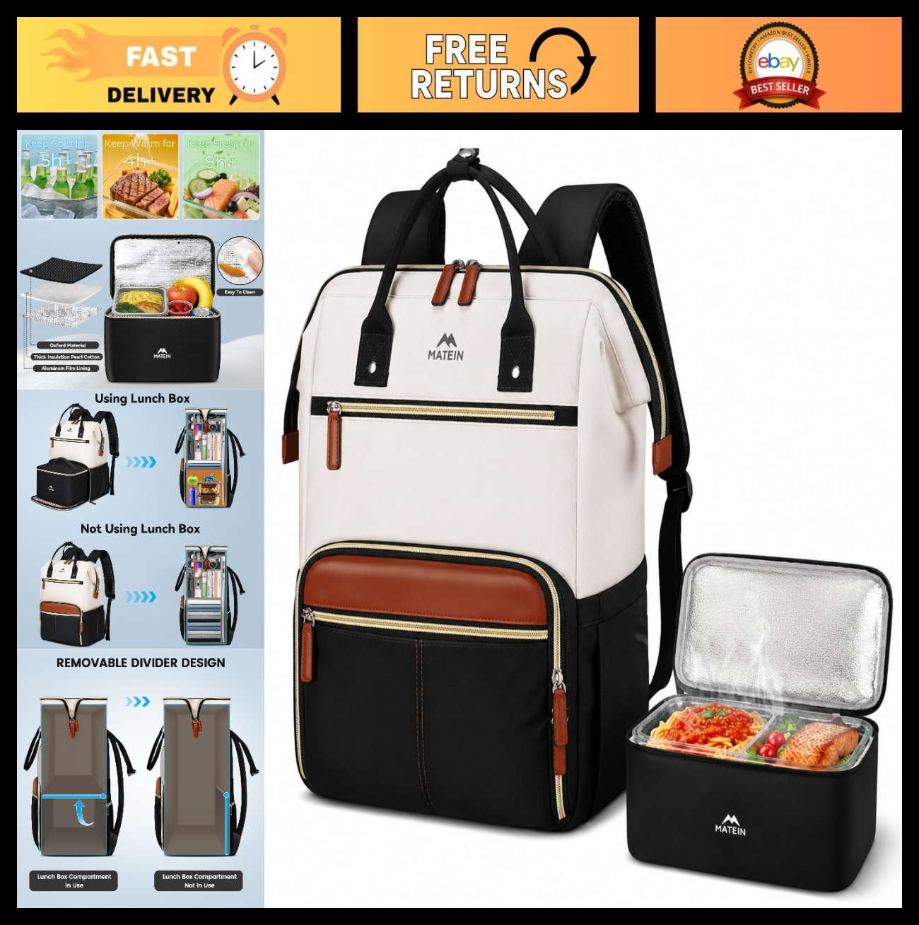 15.6" Laptop Backpack with Insulated Lunch Box, Work & College Backpack Set0