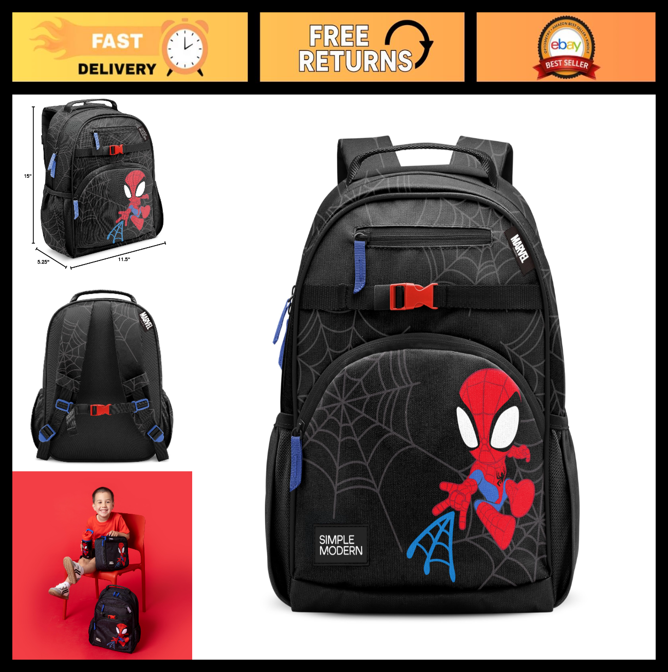 Kids Spidey Backpack for School   12L, Perfect for Boys & Girls, Durable & Styli0