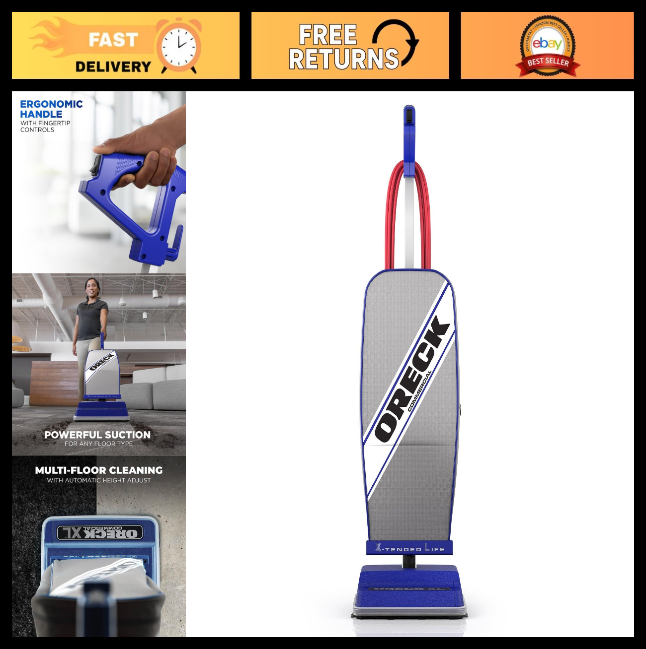 Lightweight Bagged Upright Vacuum Cleaner for Carpets & Hard Floors, Auto Height0