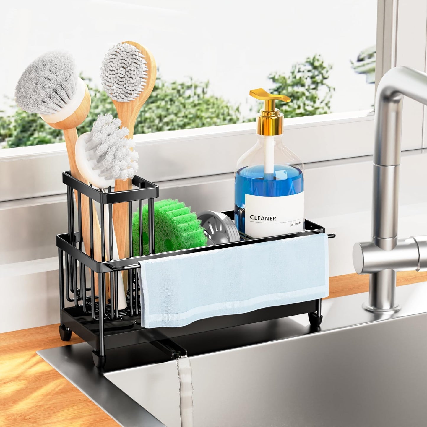 Kitchen Sink Sponge Holder Caddy Organizer, Rustproof 304 Stainless Steel, Towel1
