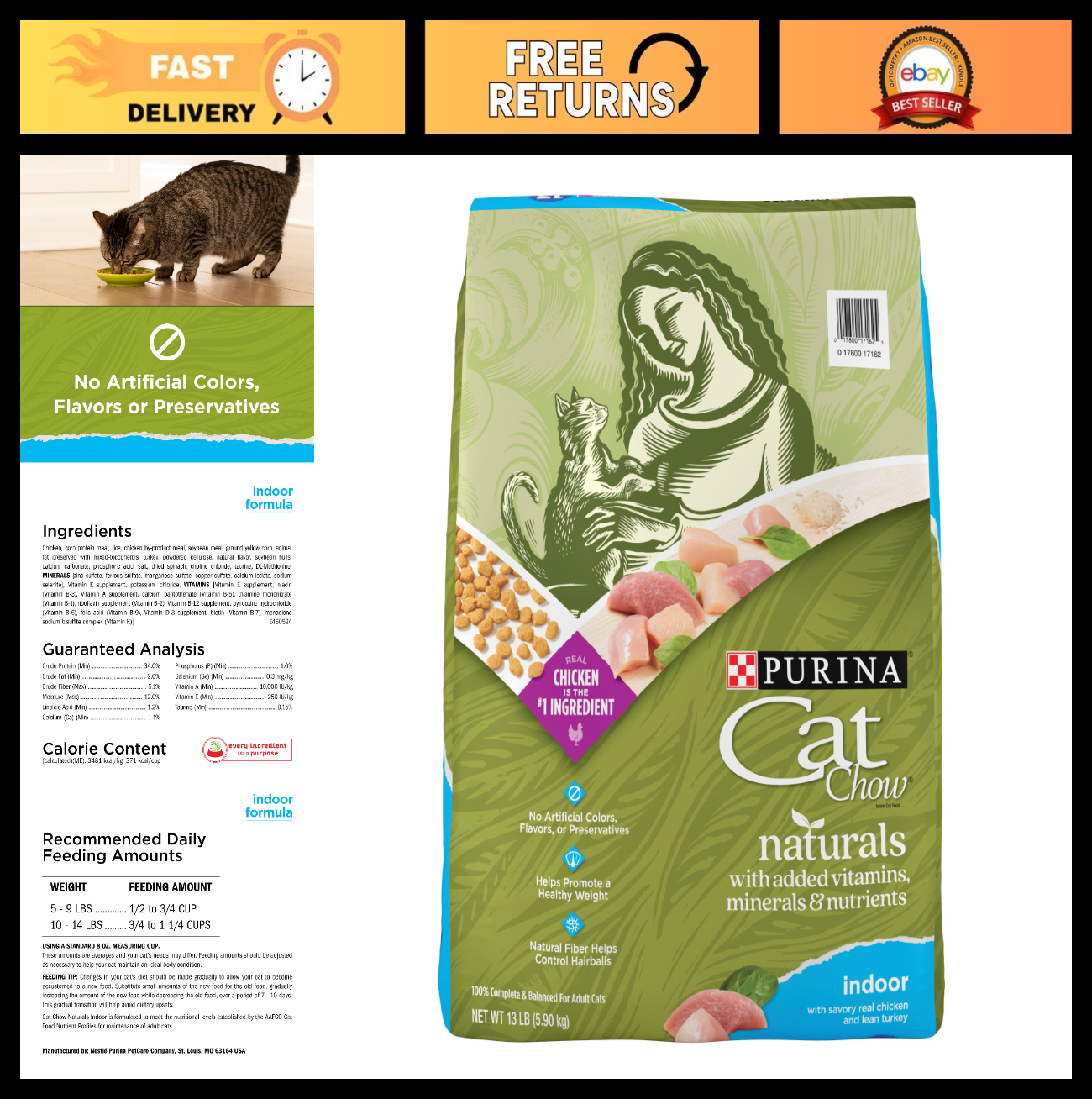 Natural Indoor Dry Cat Food for Hairball Control   13 lb Bag, Healthy Nutrition0