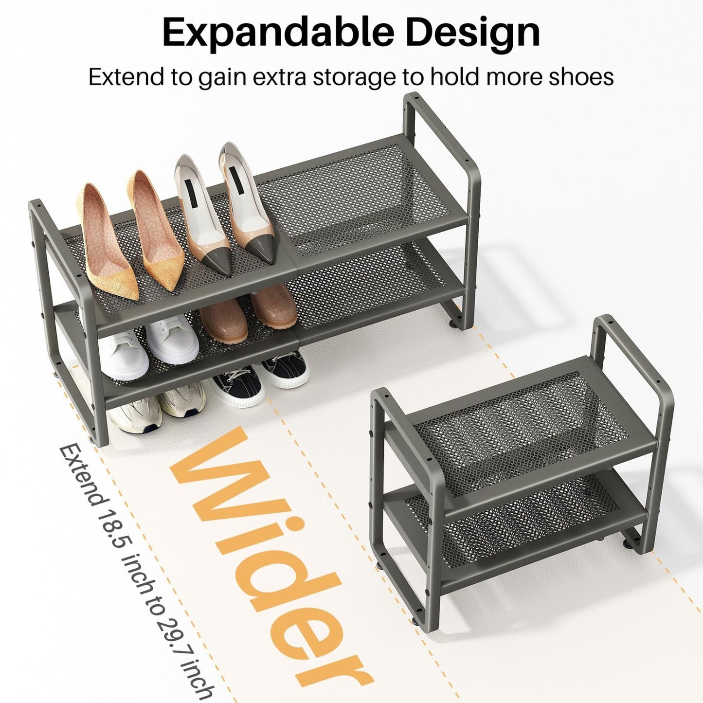 Expandable Shoe Rack Organizer   Adjustable Metal Storage Shelf, Stackable 2 Tie3