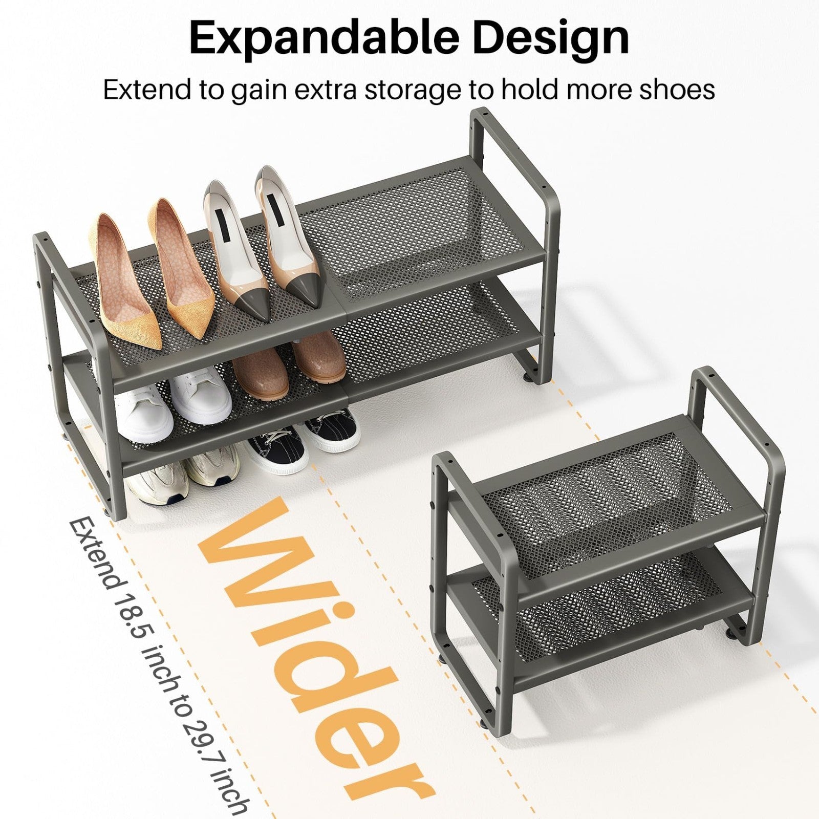 Expandable Shoe Rack Organizer   Adjustable Metal Storage Shelf, Stackable 2 Tie3