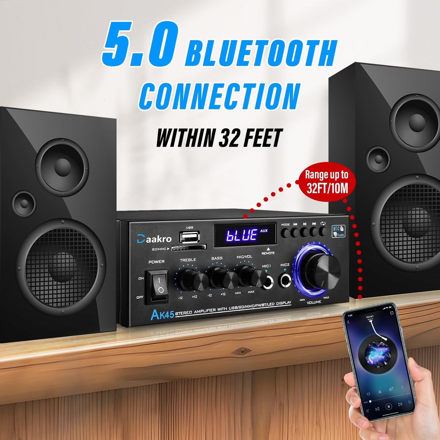 300W 2 Channel Bluetooth Stereo Audio Amplifier, Hi Fi Sound, Home Theater3