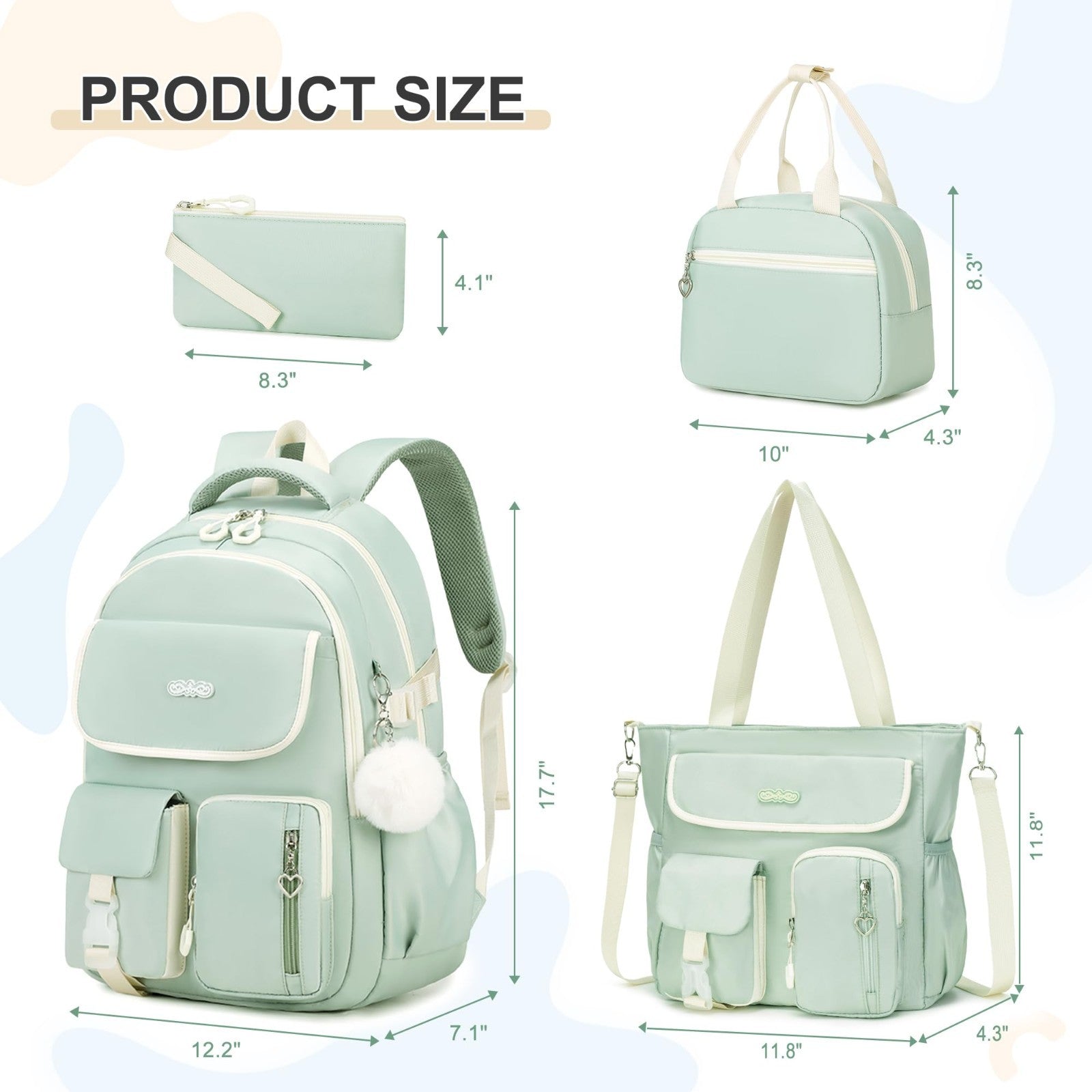 4PCS Girls Backpacks Set with Tote Bag, Lunch Box & Pencil Pouch   School Suppli2