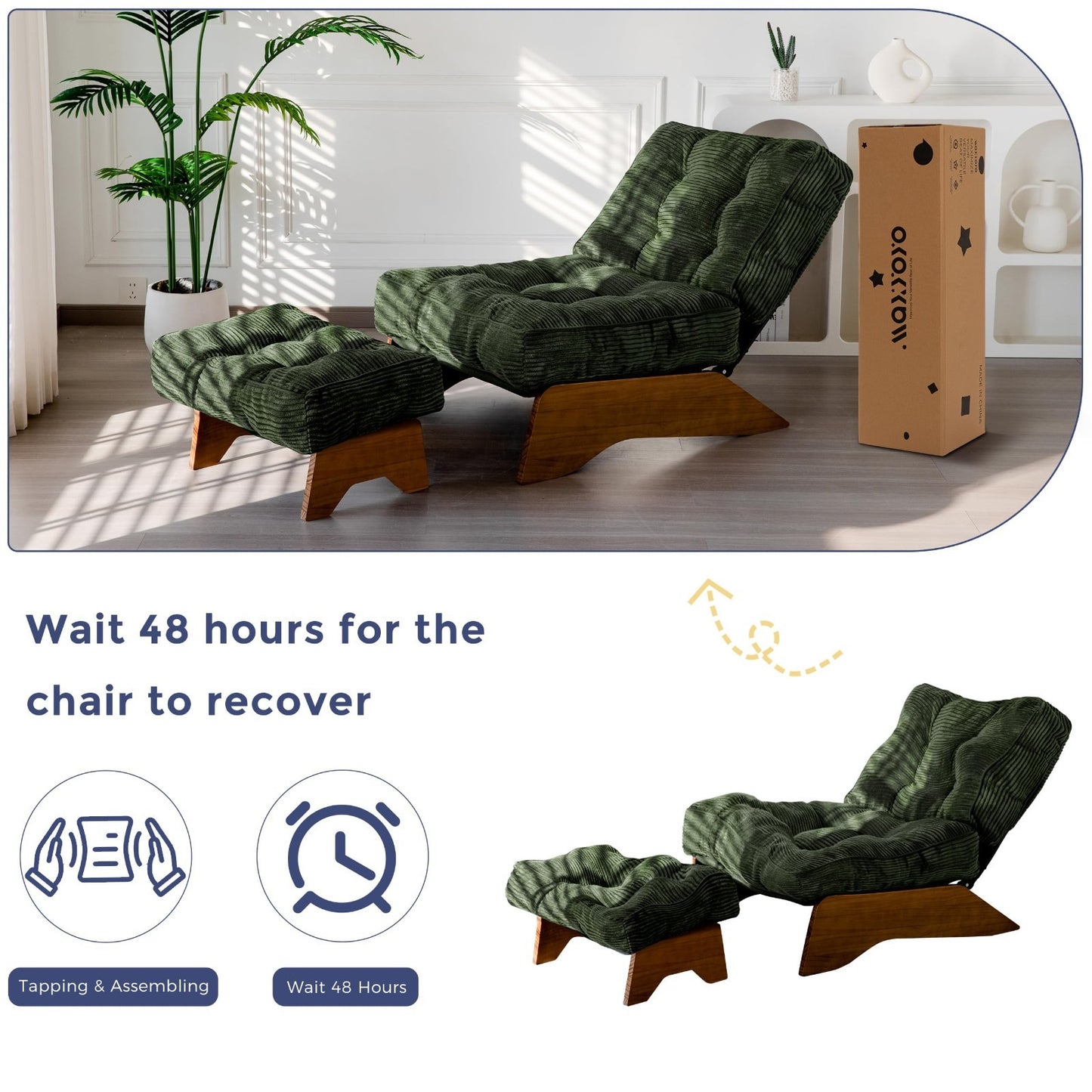 Cozy Tufted Accent Chair with Ottoman, Adjustable Backrest, Modern Recliner for7