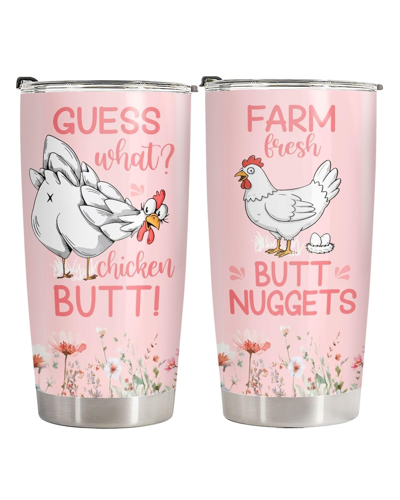 Funny Chicken Tumbler 20oz Insulated Travel Mug with Lid   Cute Farmhouse Gift f1