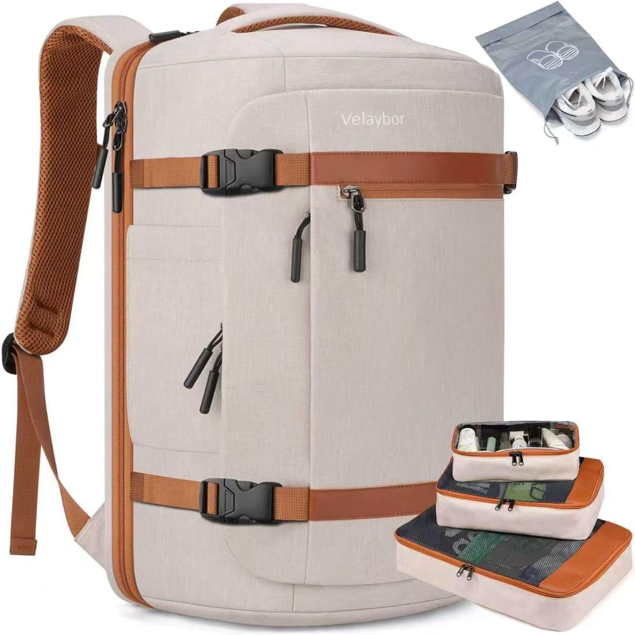 42L Travel Backpack with USB Port, Water-Resistant Carry-On & 4 Packing Cubes, F0