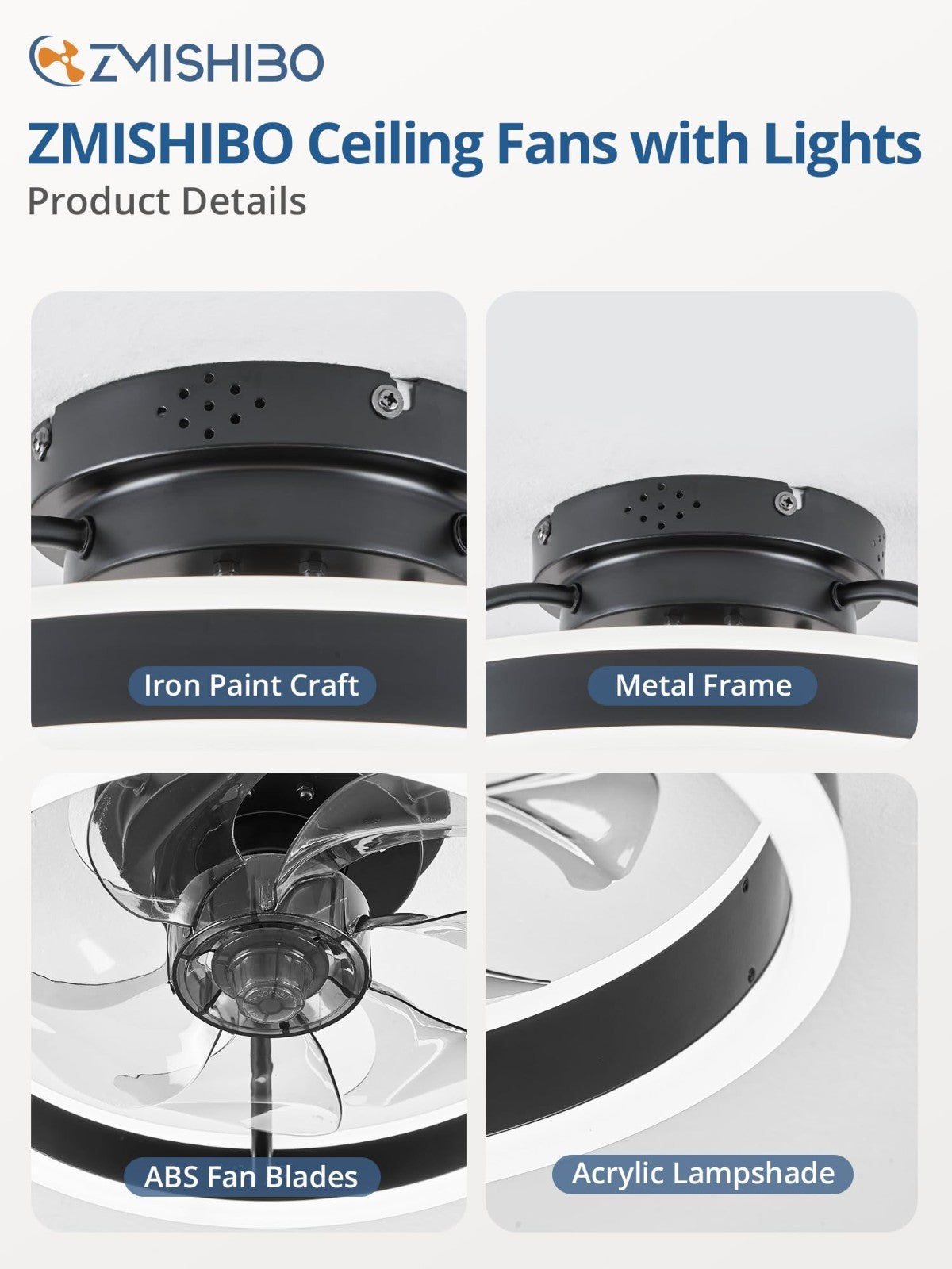 Low Profile Ceiling Fan with Lights & Remote   13" Modern Flush Mount Fandelier,5