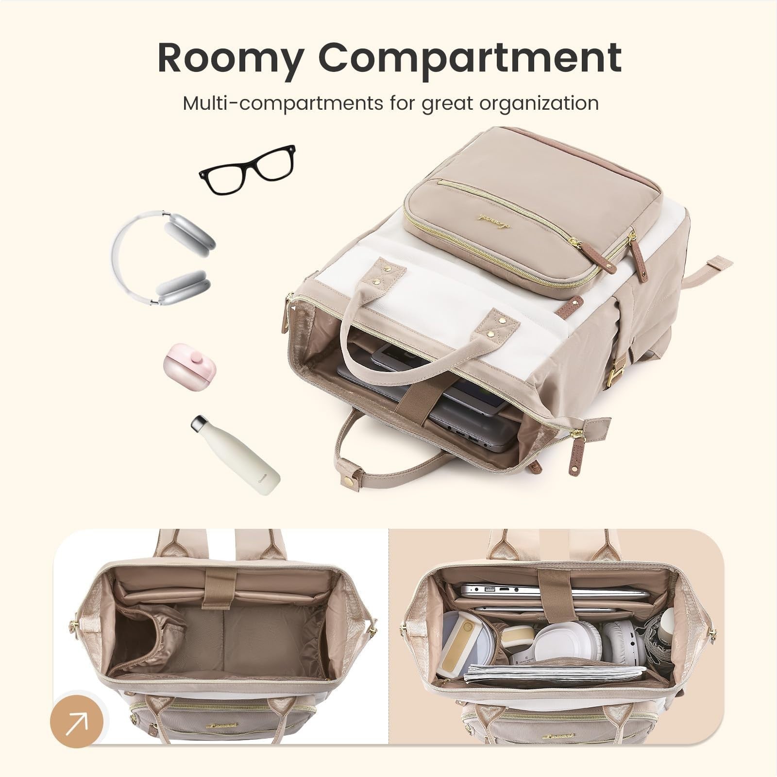 Stylish Waterproof Laptop Backpack for Women, 15.6" Large Capacity Work Bag, Cup3