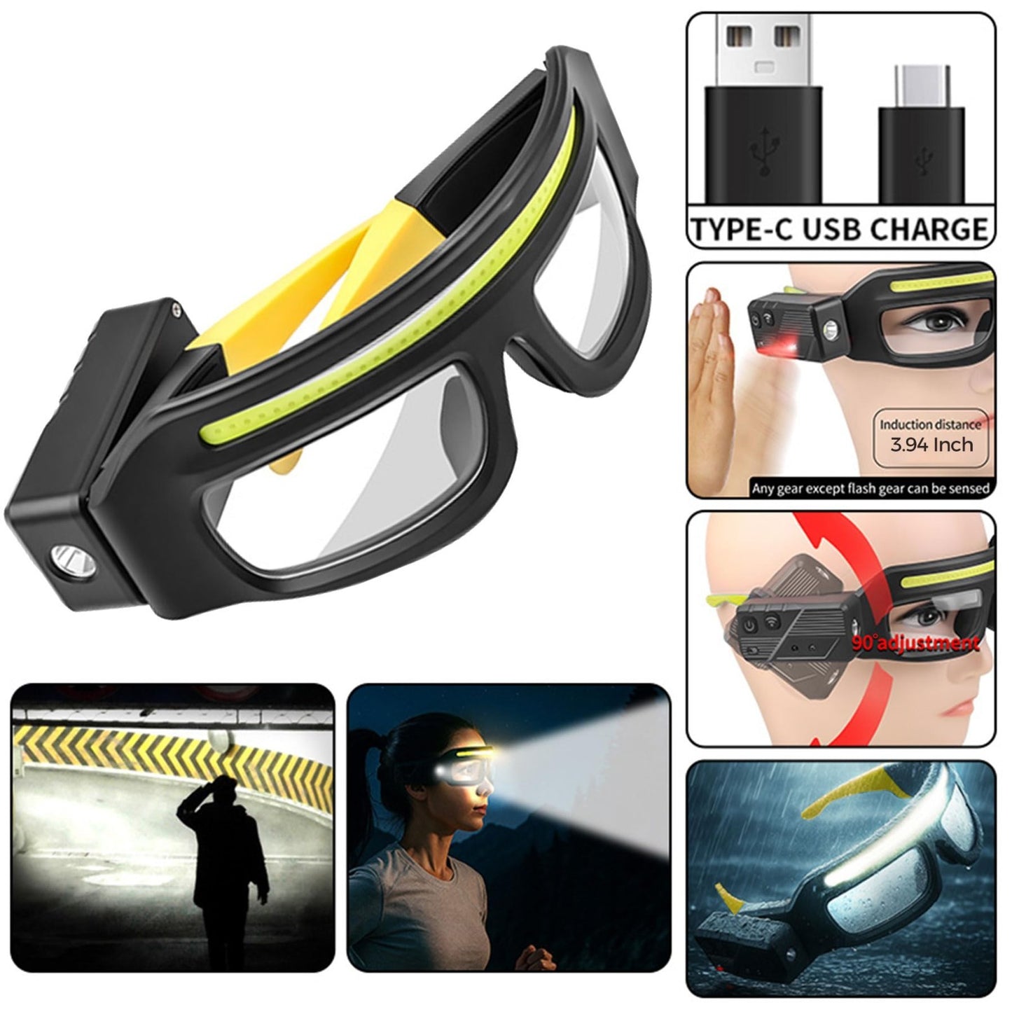 Adjustable Motion Sensor Headlamp Glasses   Rechargeable Safety Light for Campin5