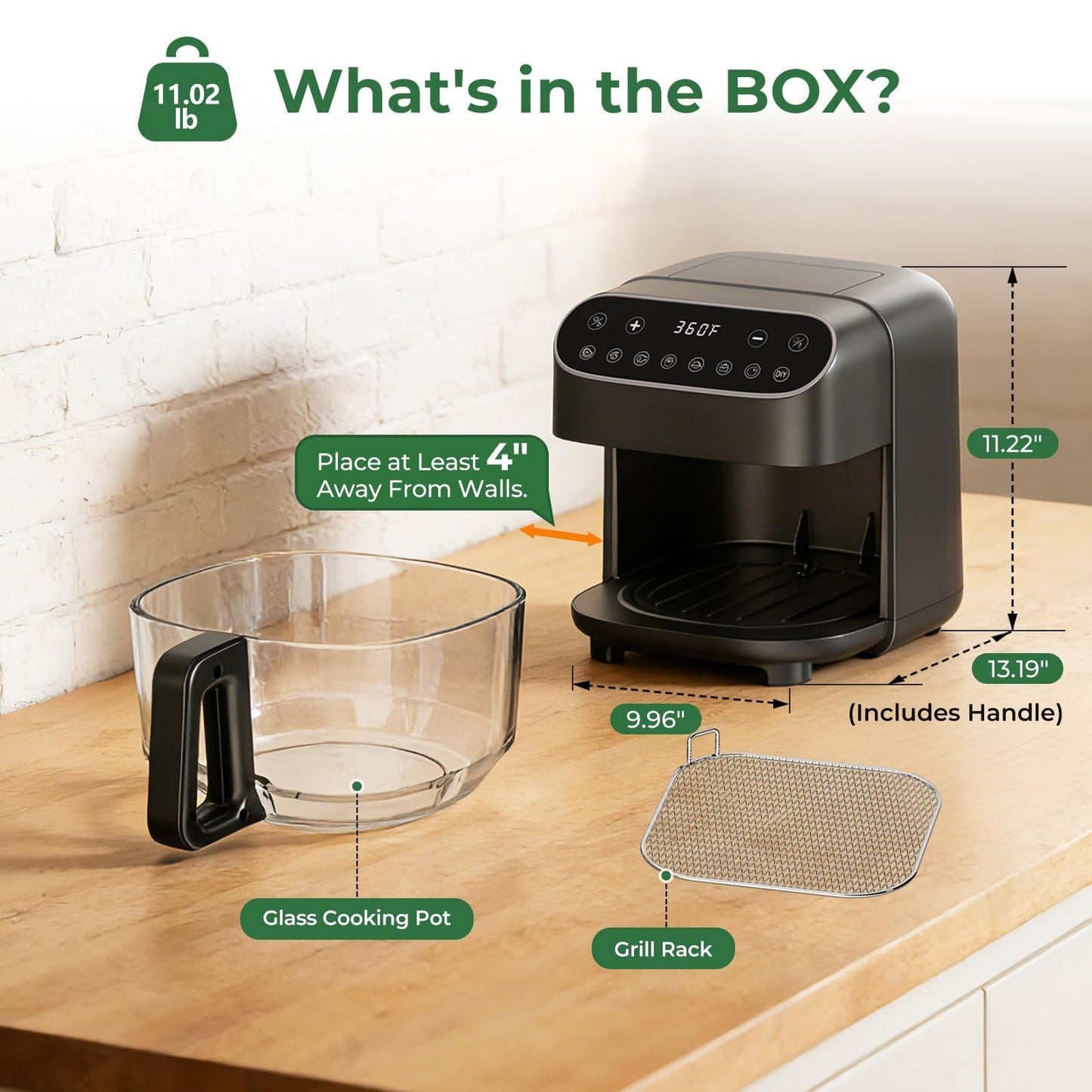 5 Quart Non-Toxic Glass Air Fryer with 8 Preset Modes, BPA-Free & Dishwasher Saf1