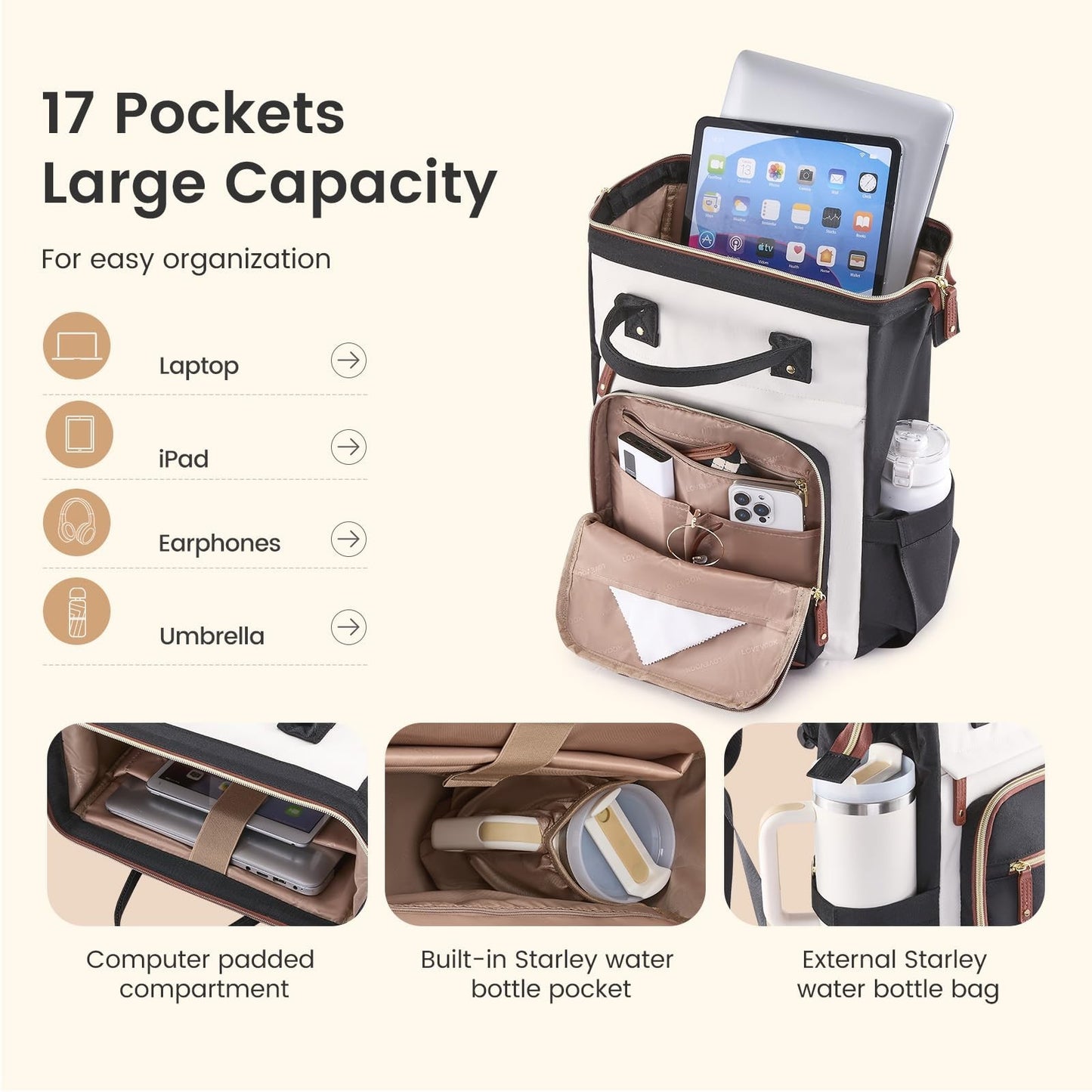 Stylish 15.6" Laptop Backpack for Women, Waterproof Travel Bag, Large Capacity,2