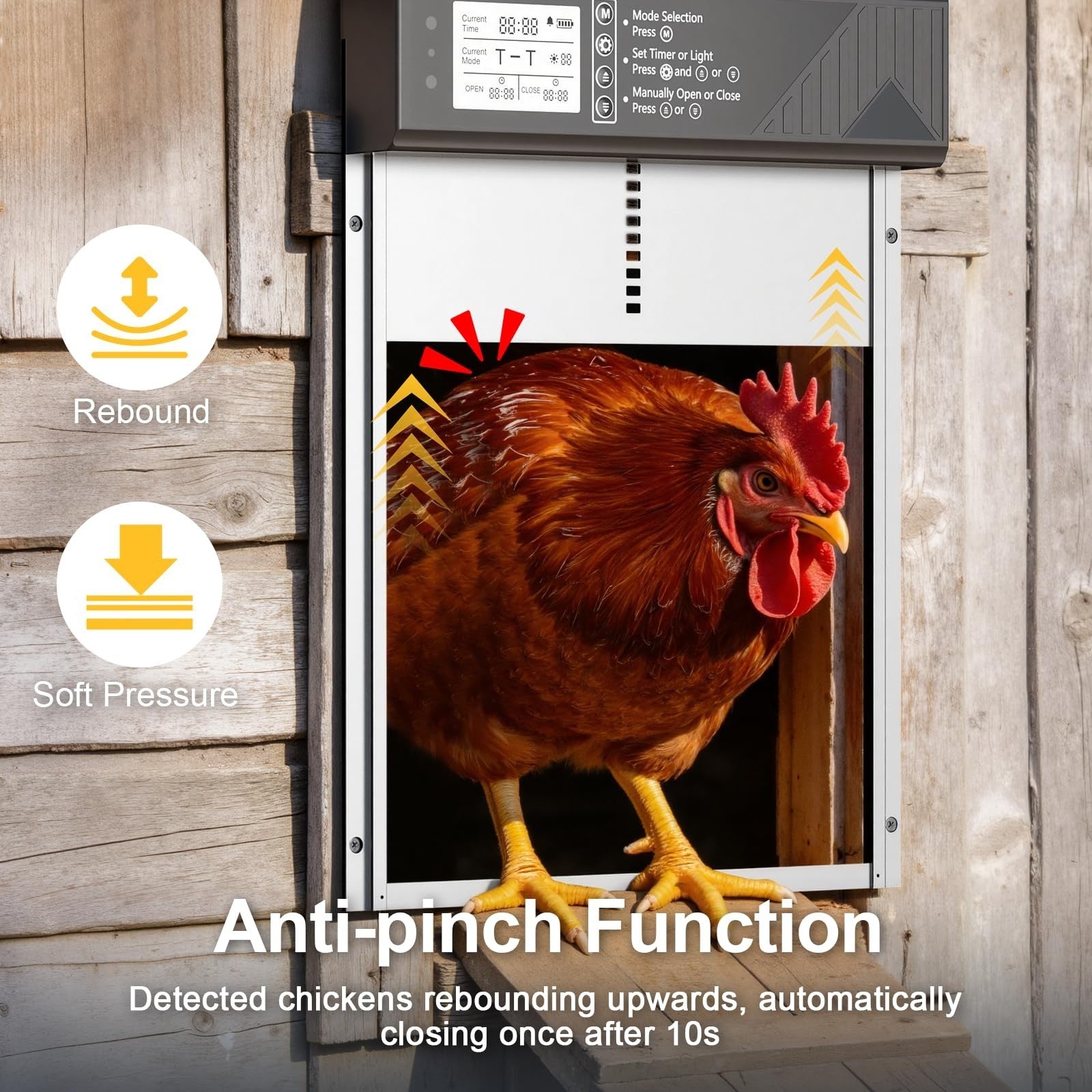 Solar Powered Automatic Chicken Coop Door with Timer & Light Sensor, Remote Cont5