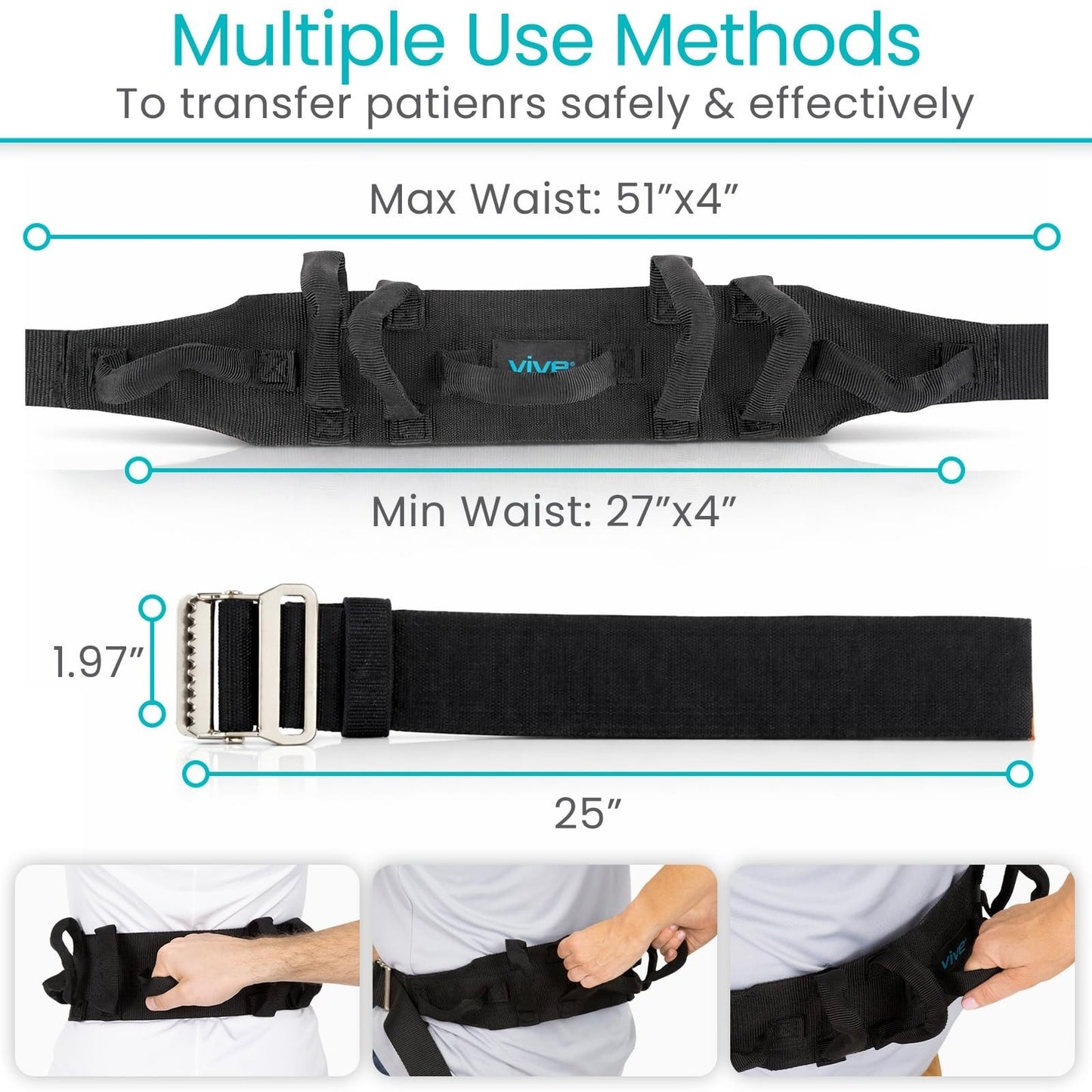 Transfer Gait Belt 350lbs   Patient Assist Safety Strap with Handles, Quick Rele6