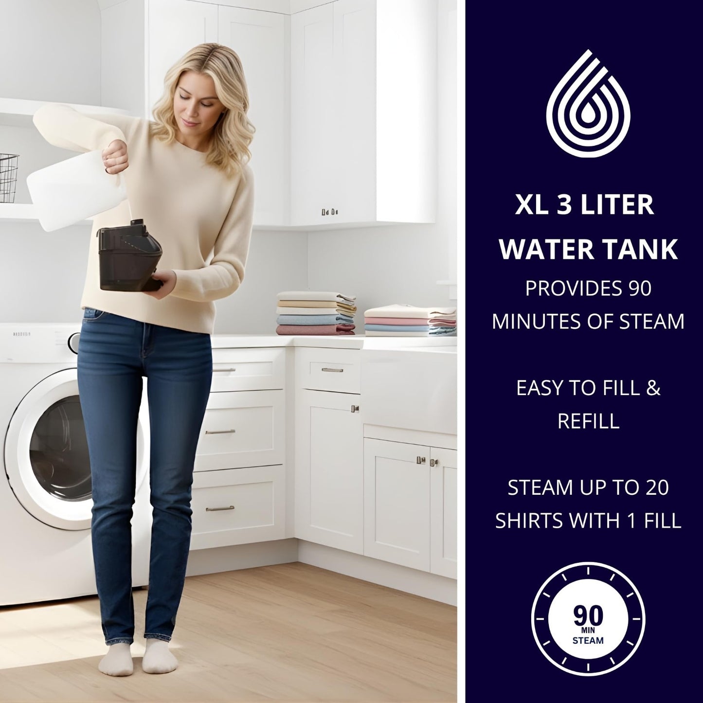 Heavy Duty Commercial Garment Steamer, 1800W, 3L Water Tank, Foot Pedals, Navy6