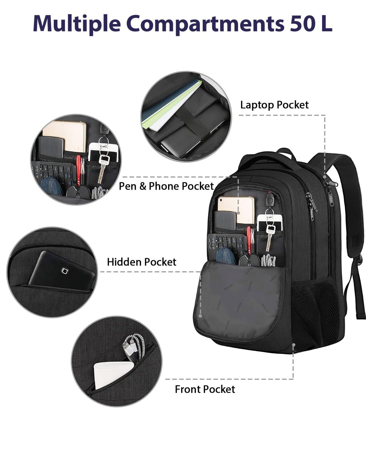Extra Large 18" Laptop Backpack, 50L Travel Bag, Durable Carry On Rucksack5
