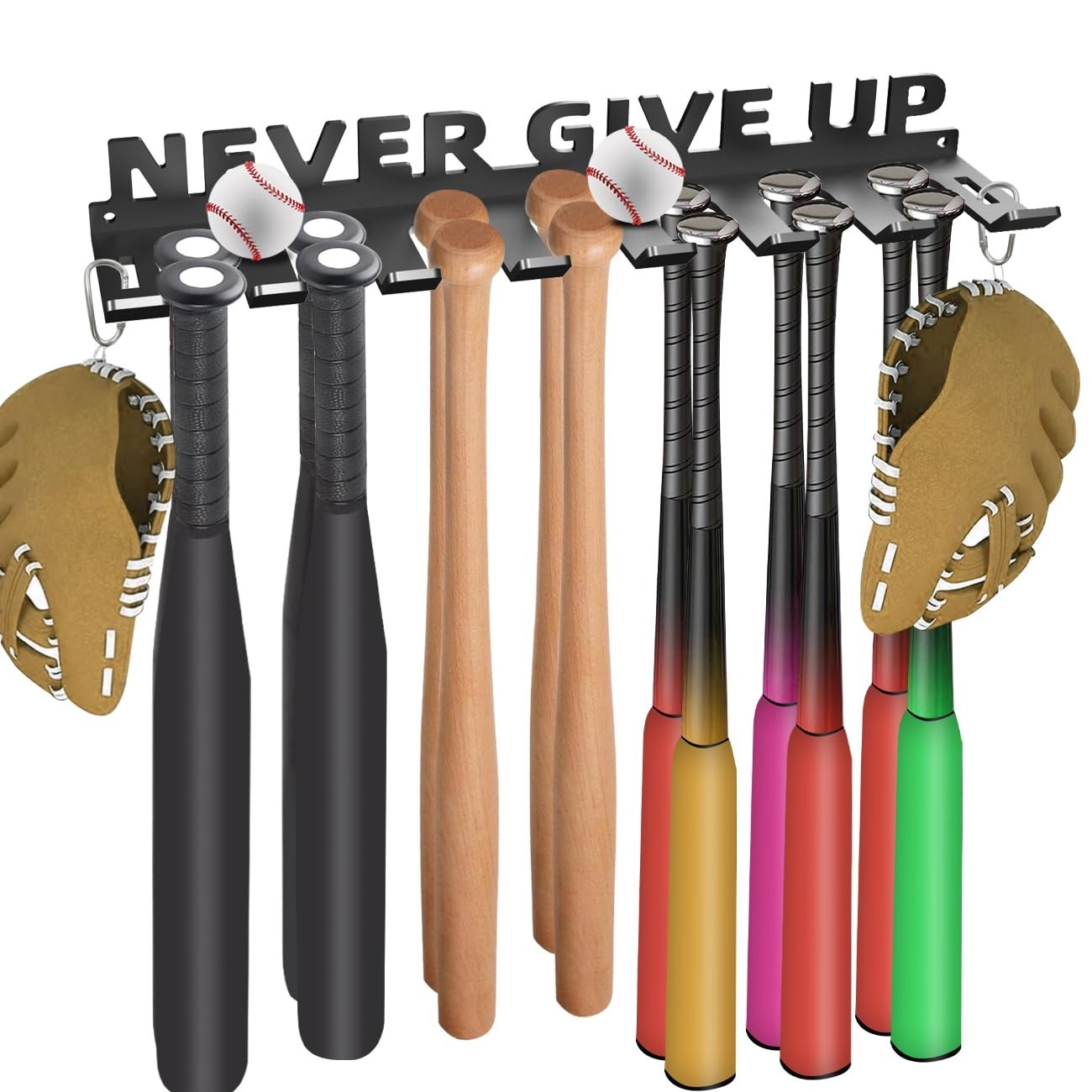 Heavy Duty Baseball Bat Holder Wall Mount   Metal Rack for 14 Bats, Softball Sto1