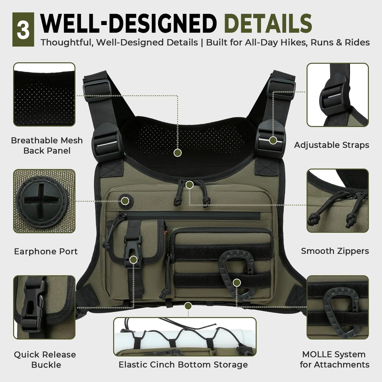Tactical Chest Bag for Men & Women - Outdoor EDC Pack for Running, Cycling, Work6