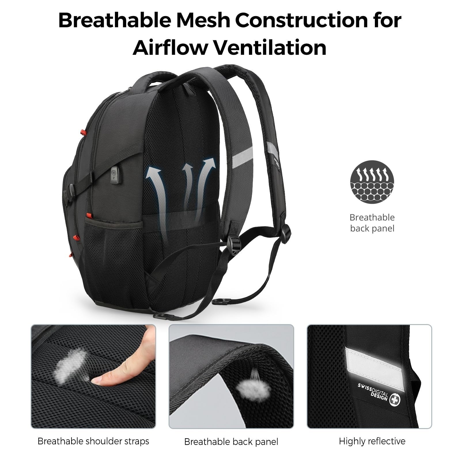 Stylish Laptop Backpack with USB Charging Port, 15.6" Travel Bag, 31L College Sc3