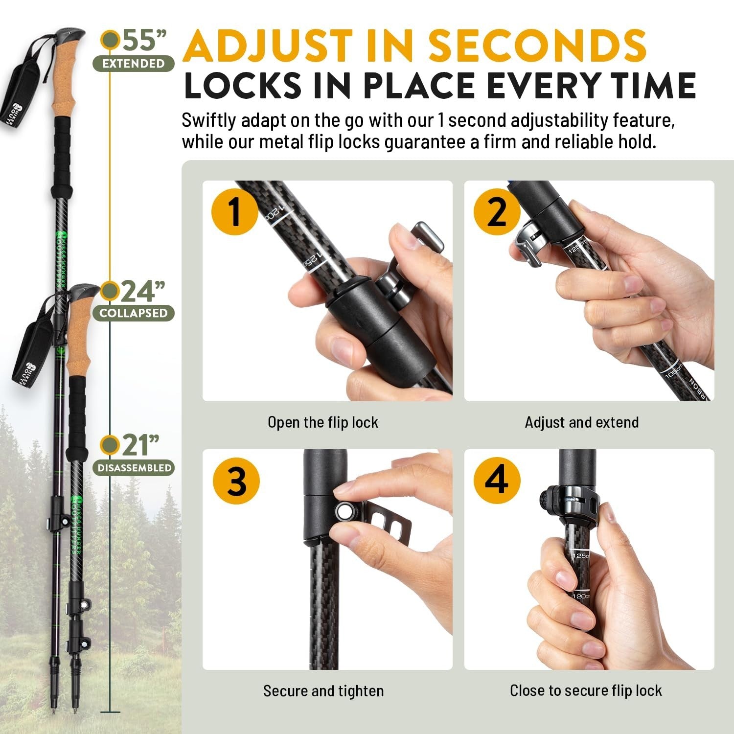 Lightweight Carbon Fiber Trekking Poles   Collapsible Hiking Sticks with Cork Gr5