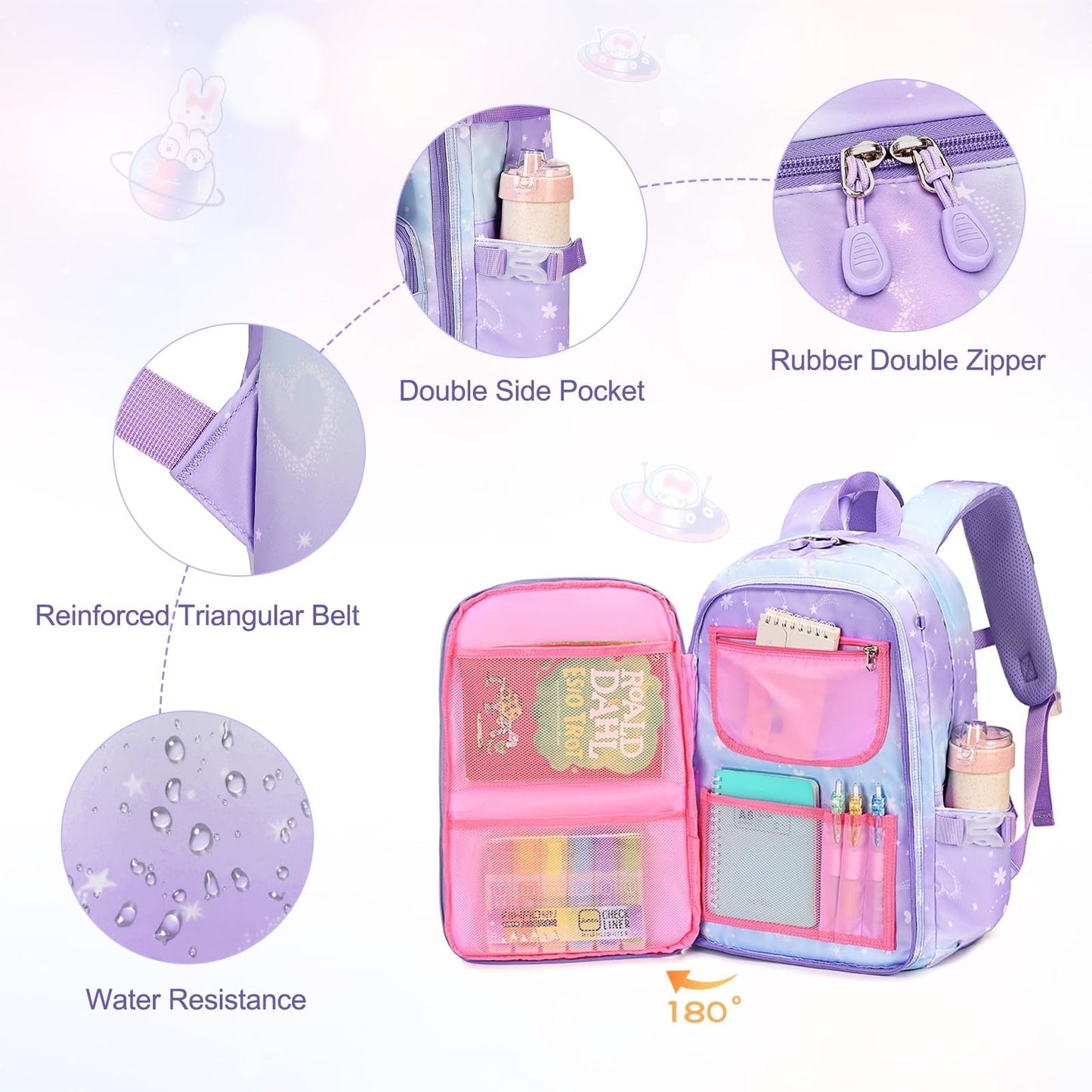 3PCS Kawaii Bunny Girls Backpack Set   School Bag with Lunch Box & Pencil Case,4