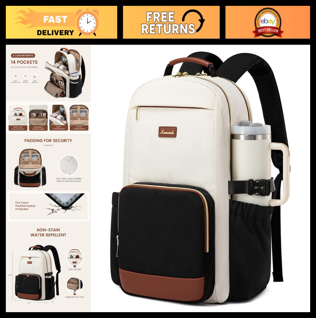 Stylish Waterproof Laptop Backpack for Women, 18" Computer Bag, Large Capacity,0