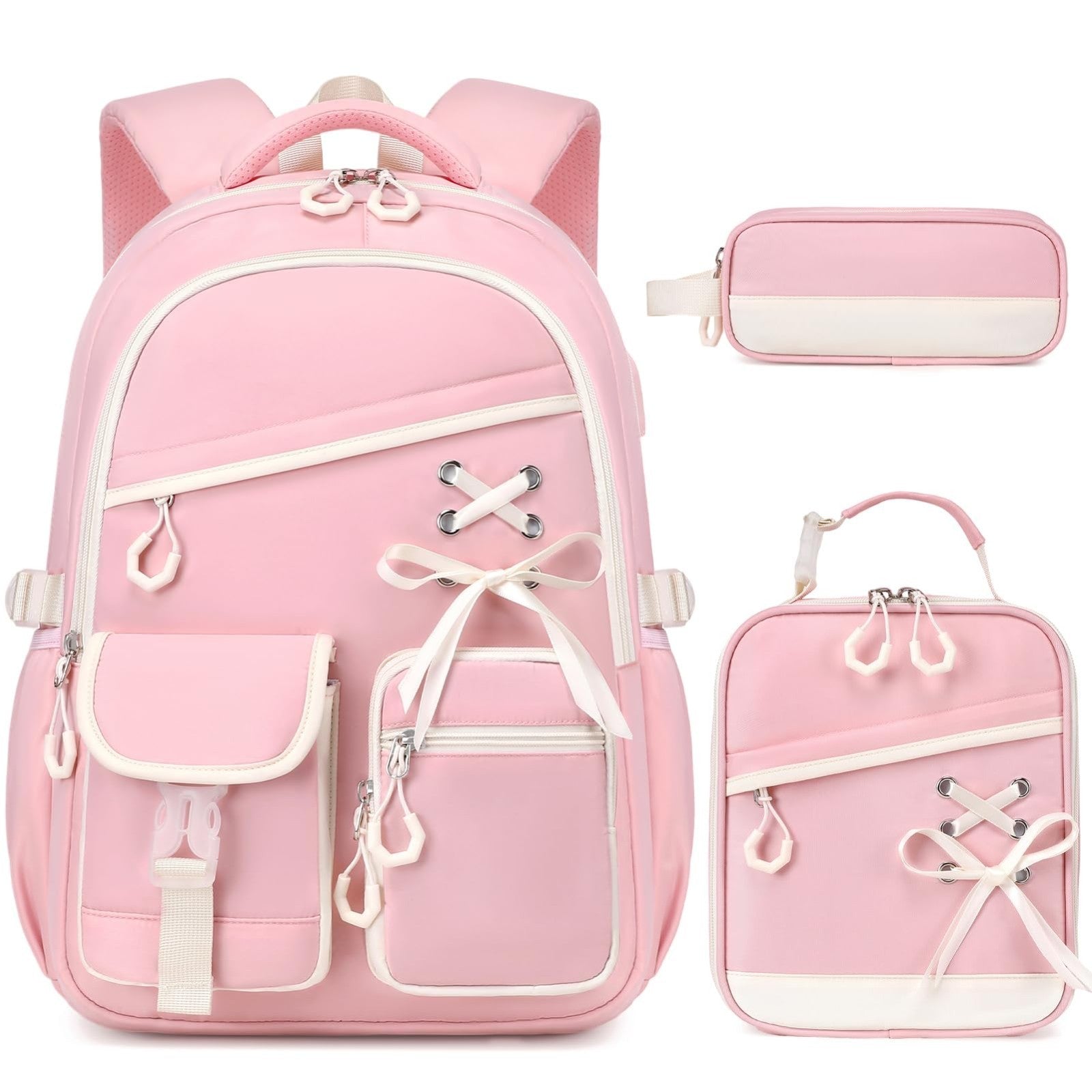 3PCS Girls School Backpack Set with Lunch Box & Pencil Pouch   Stylish & Durable1