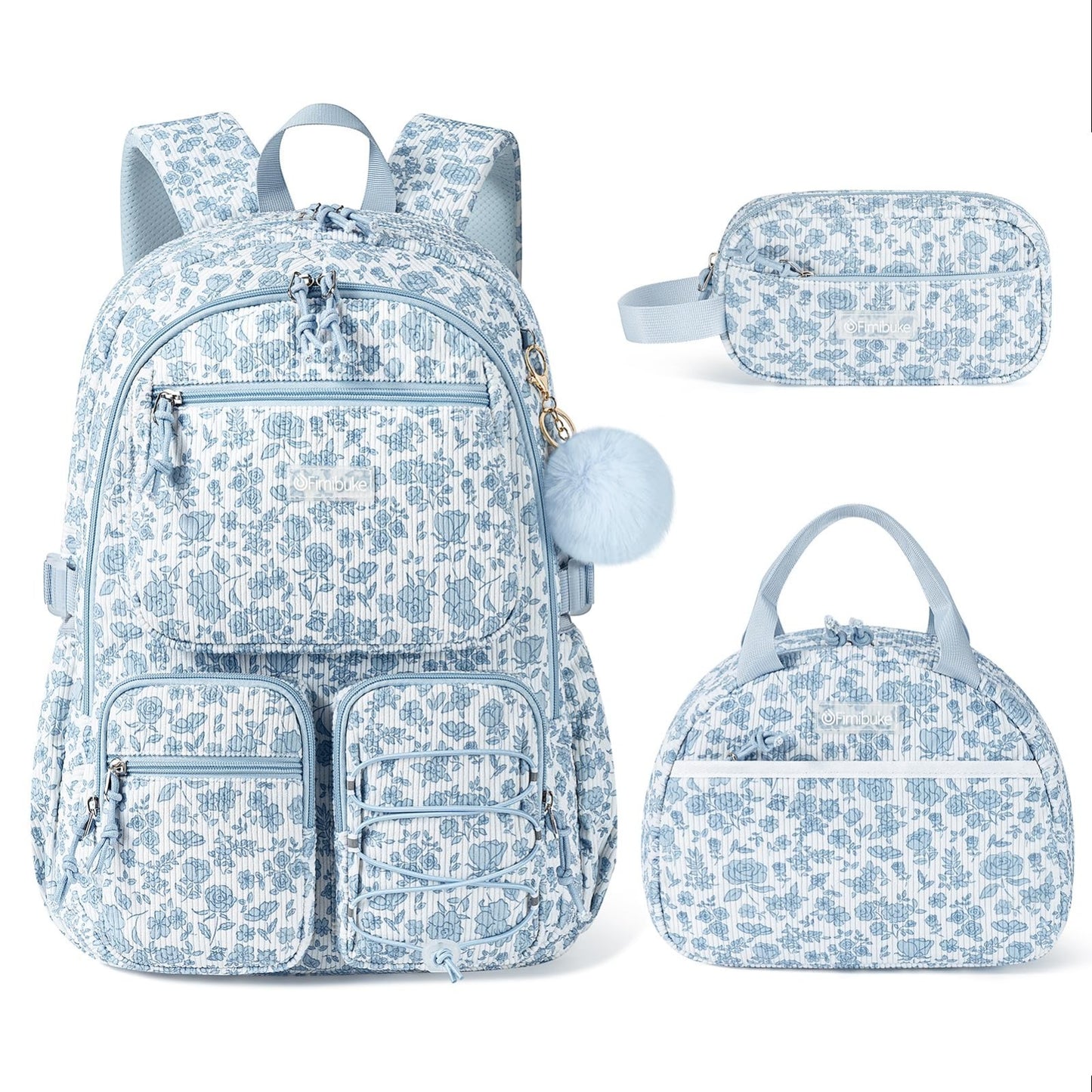 Stylish Corduroy Backpack Set for Girls   3PC Kids Backpack with Lunch Box1
