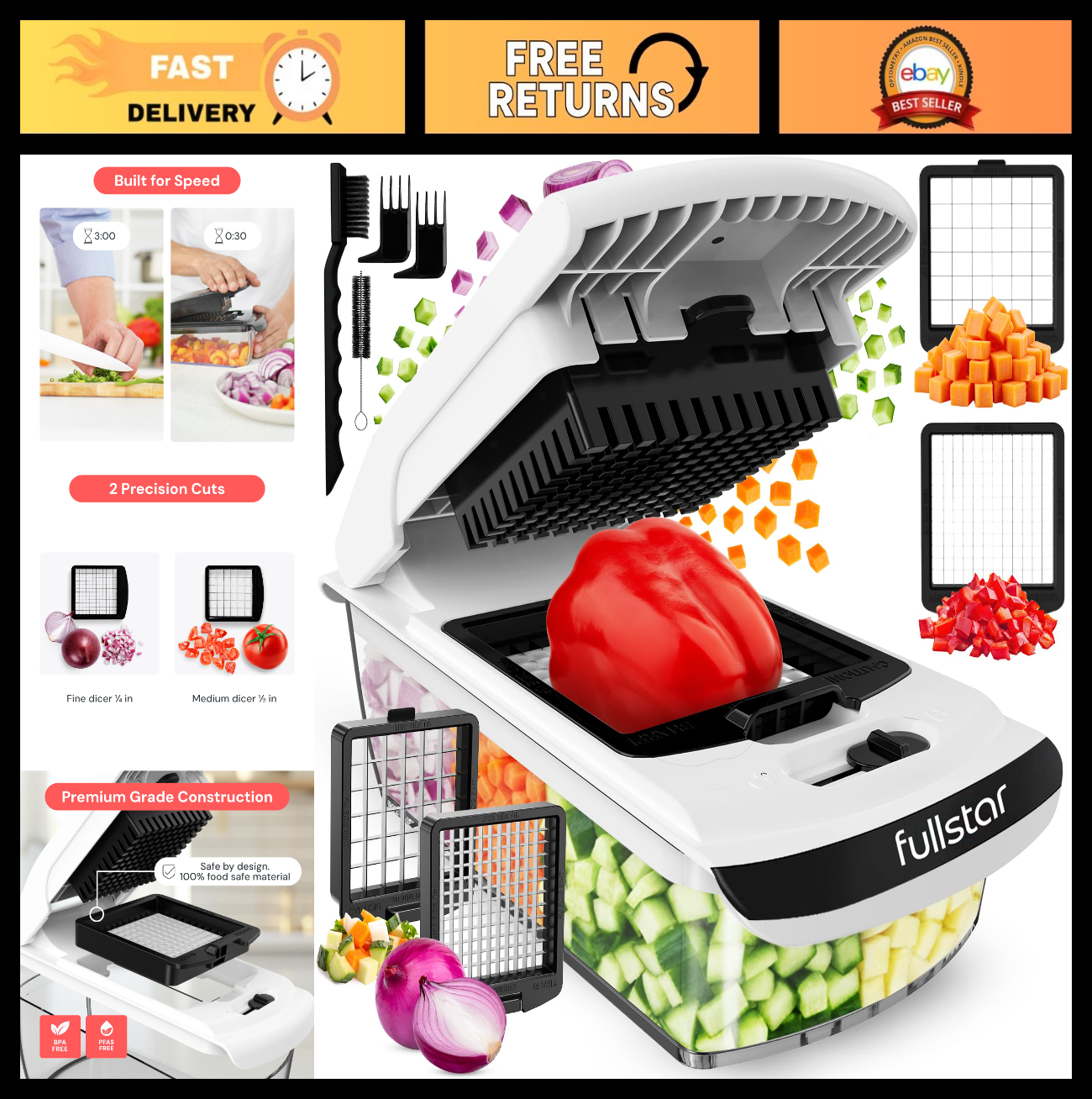 2 in 1 Vegetable Chopper & Slicer | Sharp Stainless Steel Blades, Onion & Fruit0