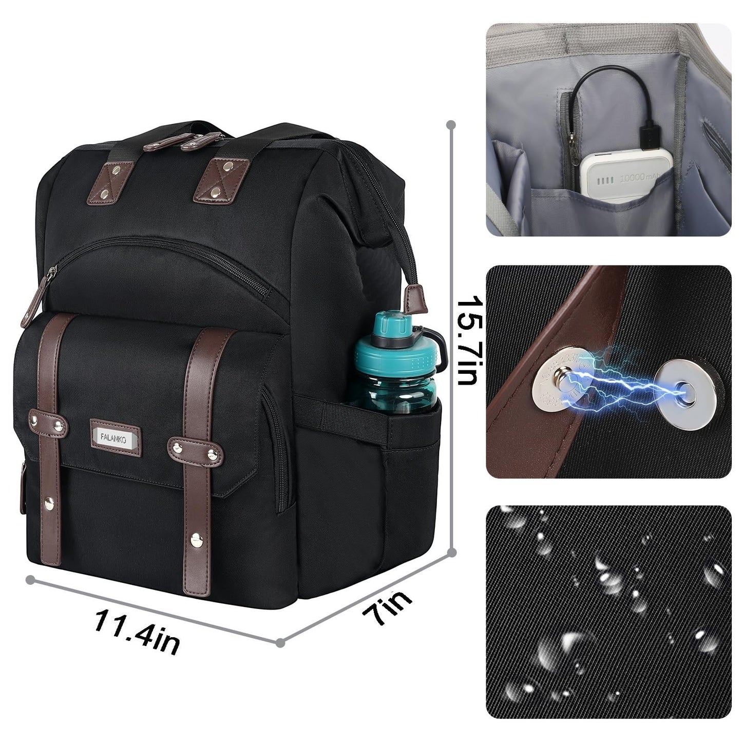 Stylish Laptop Backpack for Women & Men, 15.6" Water Resistant RFID Travel Bag3