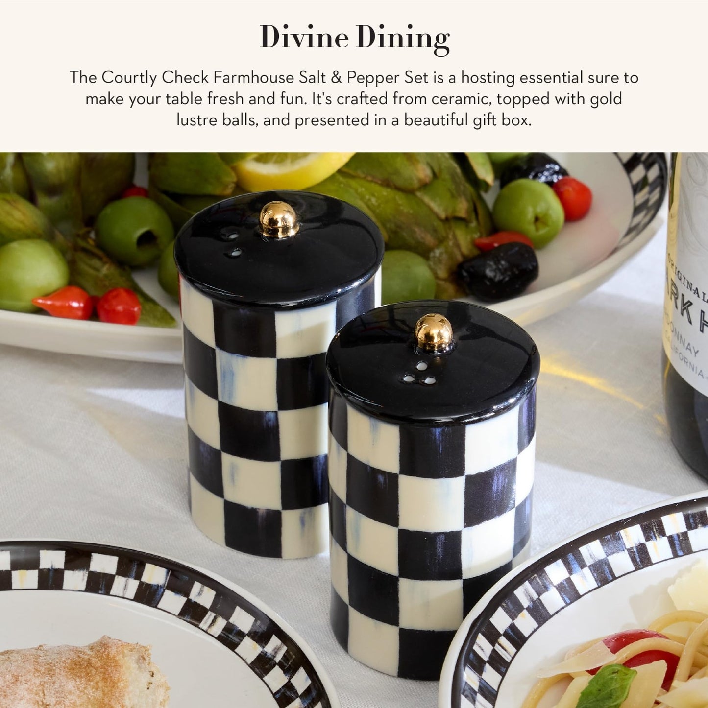 Farmhouse Ceramic Salt & Pepper Shaker Set - Black & White Check Design, Kitchen3
