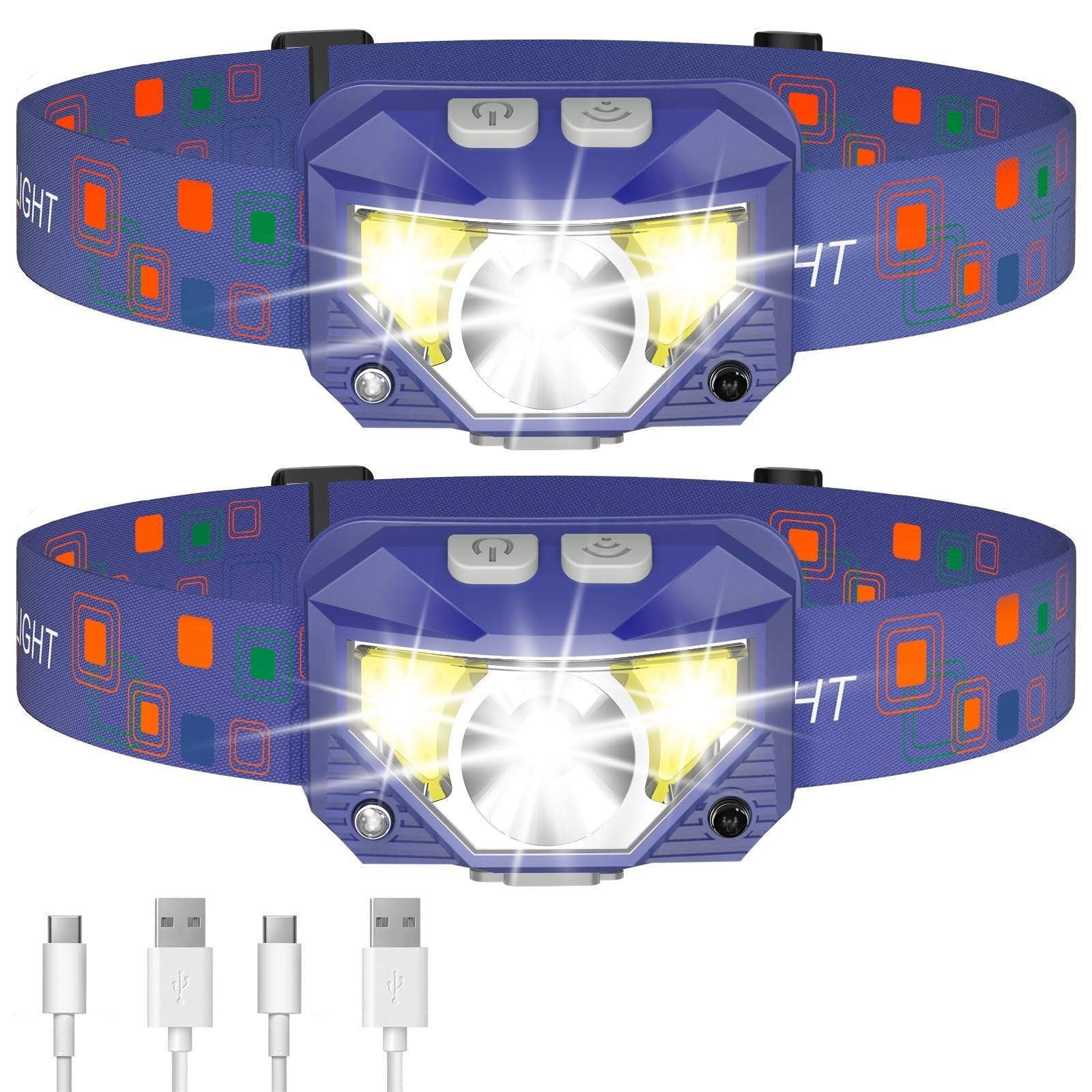 Ultra Bright Rechargeable LED Headlamp Flashlight, 2 Pack, Waterproof, 8 Modes f1