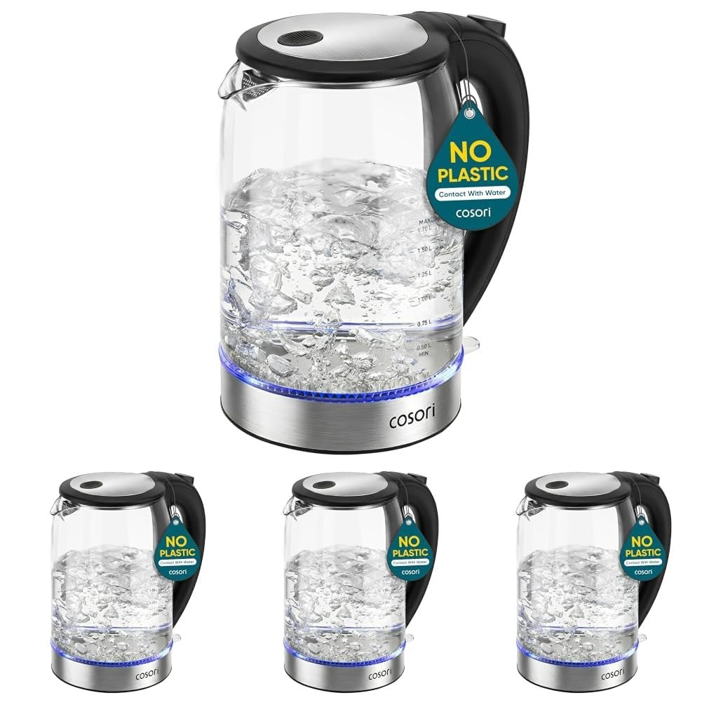 Electric Kettle 1.7L Borosilicate Glass, Auto Shut Off, Easy Clean, No Plastic,0