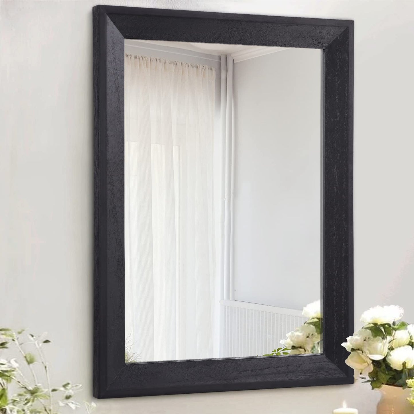 Black Wood Framed Rectangle Wall Mirror - Decorative Hanging Mirror for Bedroom,1