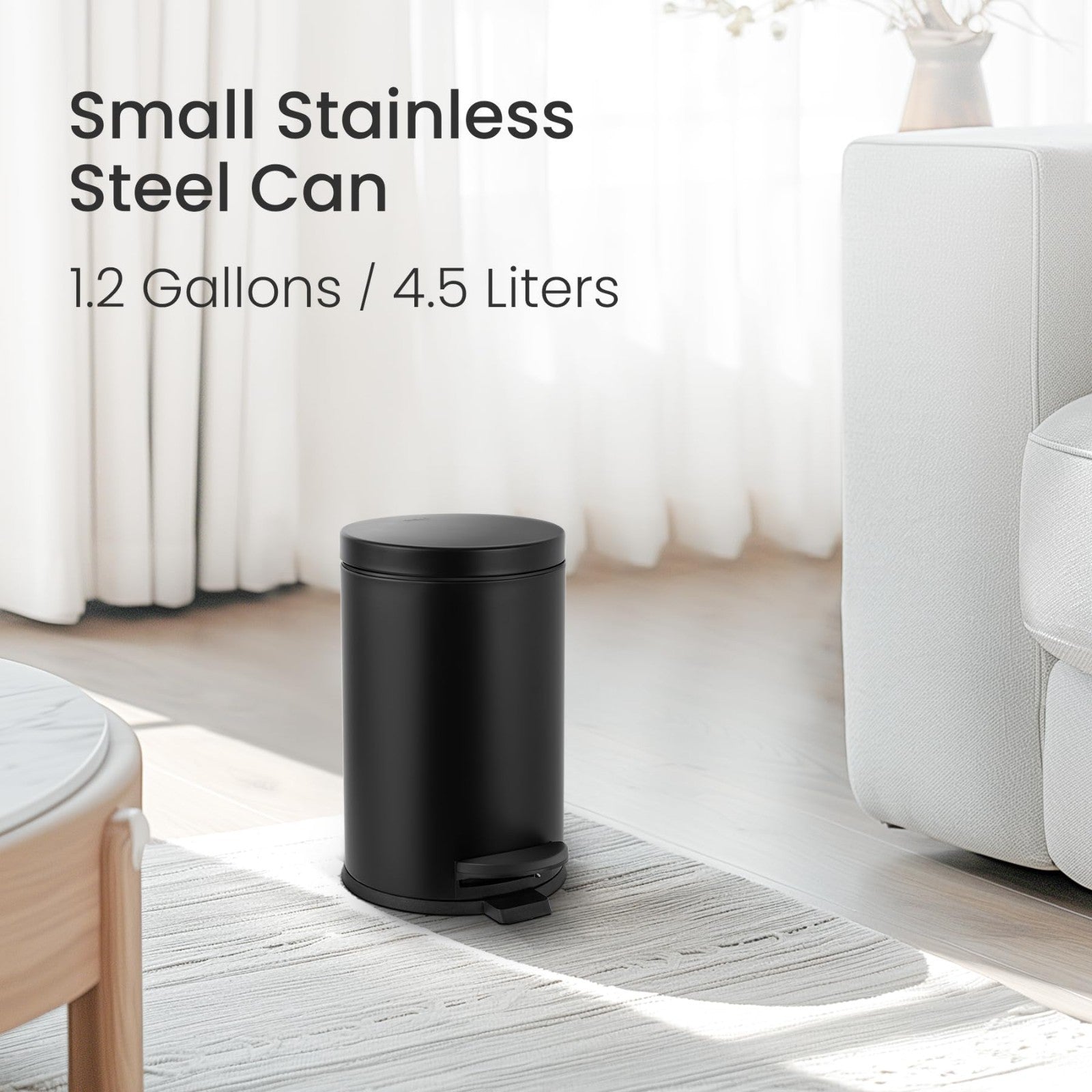 Small Round Bathroom Trash Can with Lid   1.2 Gal, Soft Close, Stainless Steel,2