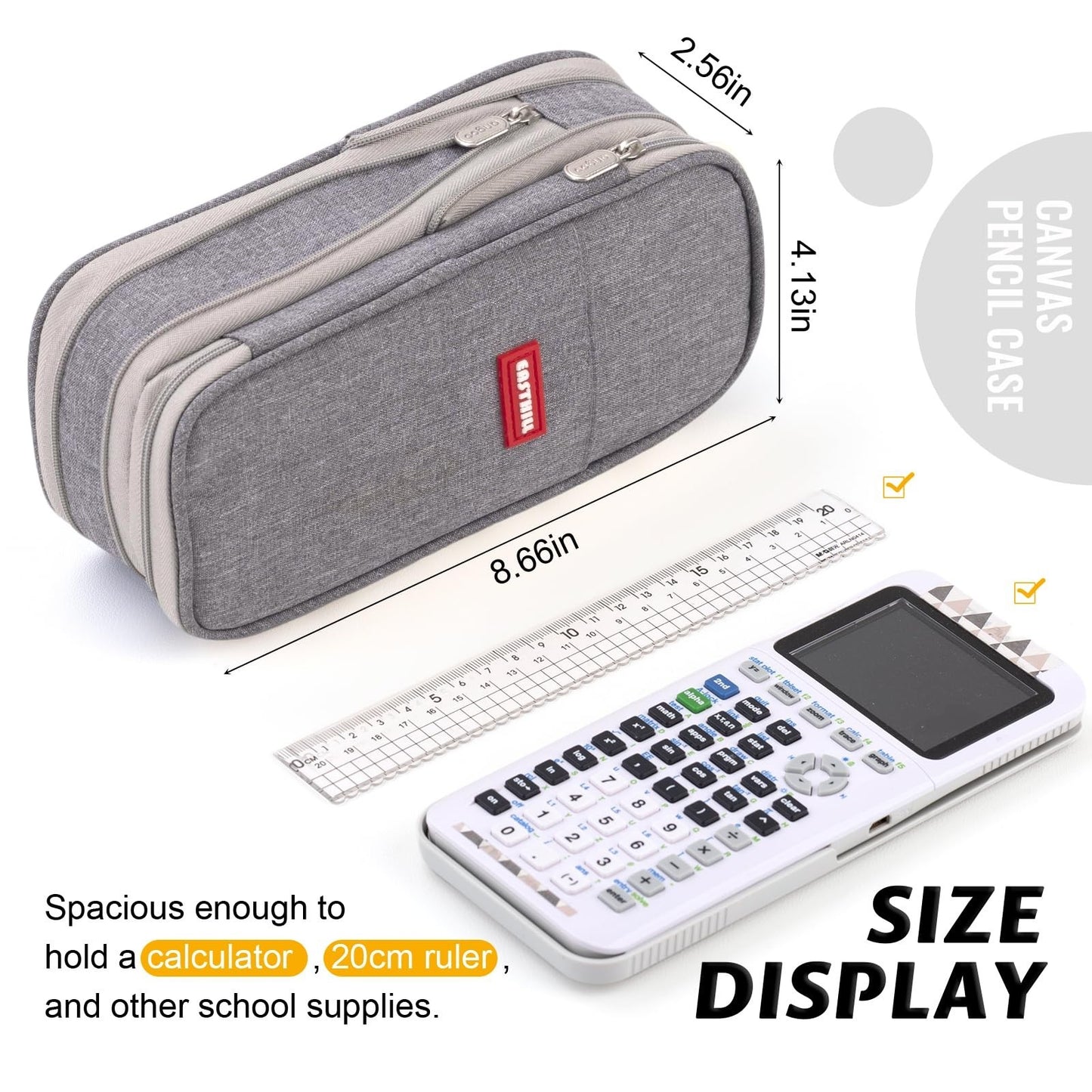 Large Capacity Pencil Case   Office & School Storage Organizer Bag Pouch   Gray2