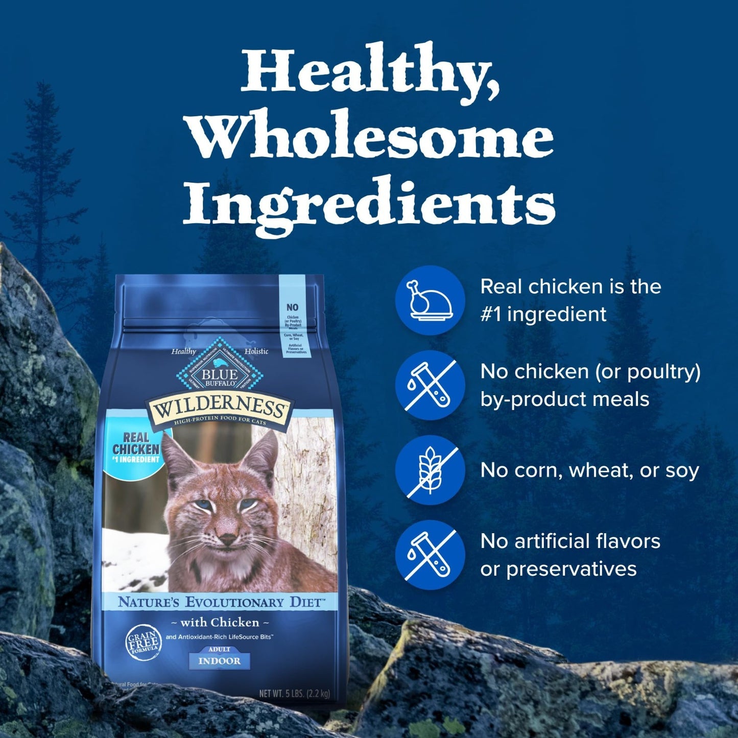 Grain Free Indoor Dry Cat Food with Chicken, 5 lb   High Protein, Natural Nutrit5