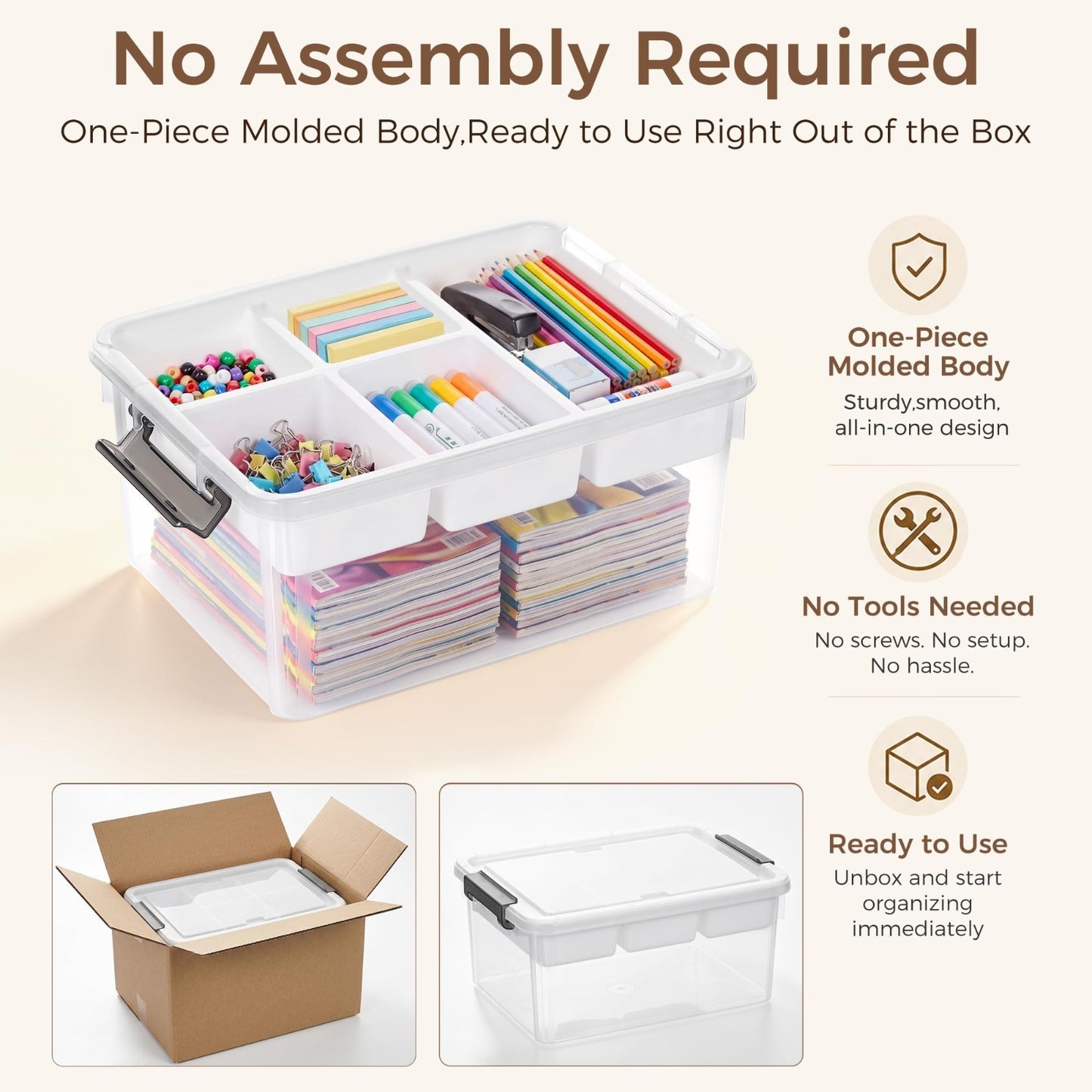 Clear Craft Organizer 17QT Storage Box with Removable Tray   Ideal for Crafts &5