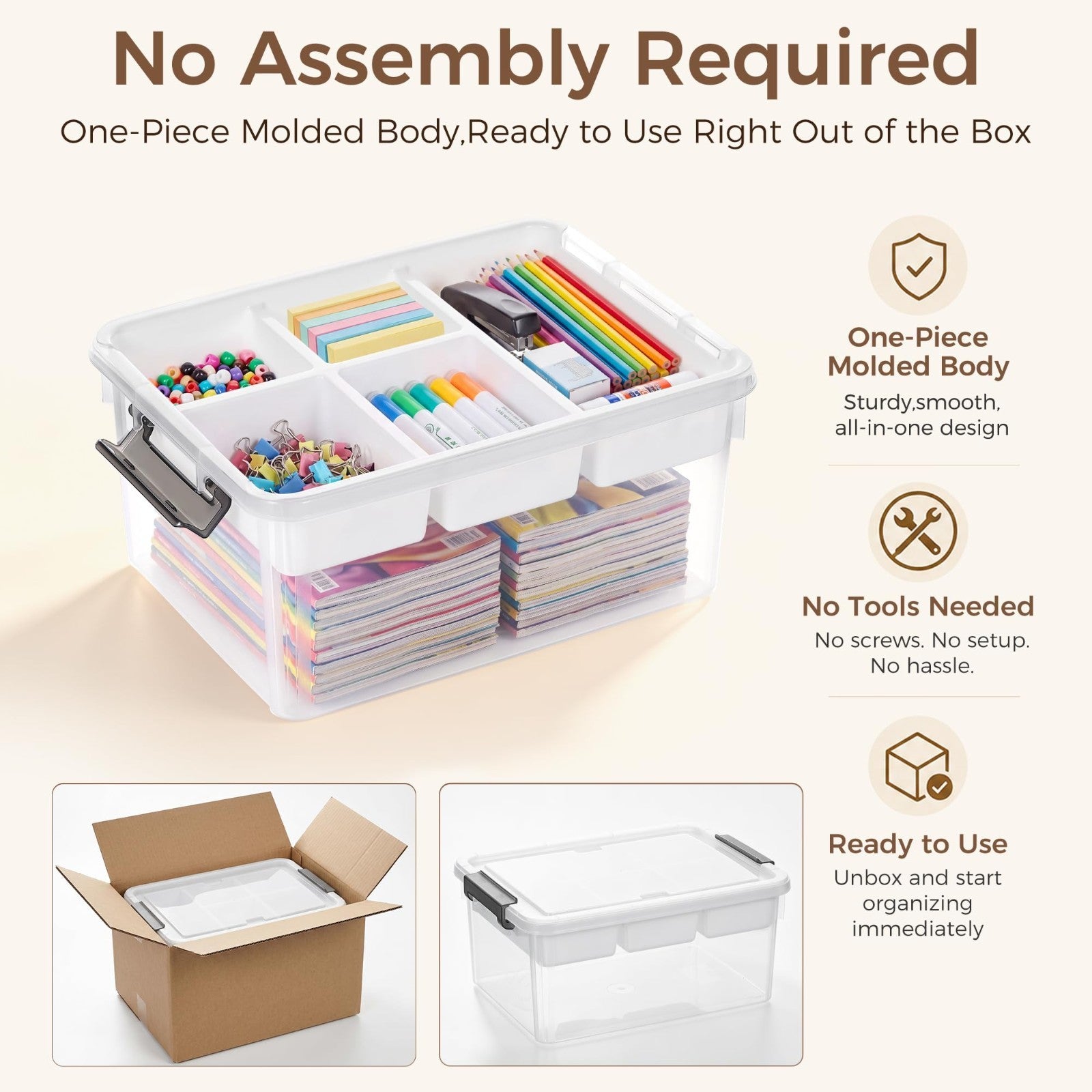 Clear Craft Organizer 17QT Storage Box with Removable Tray   Ideal for Crafts &5