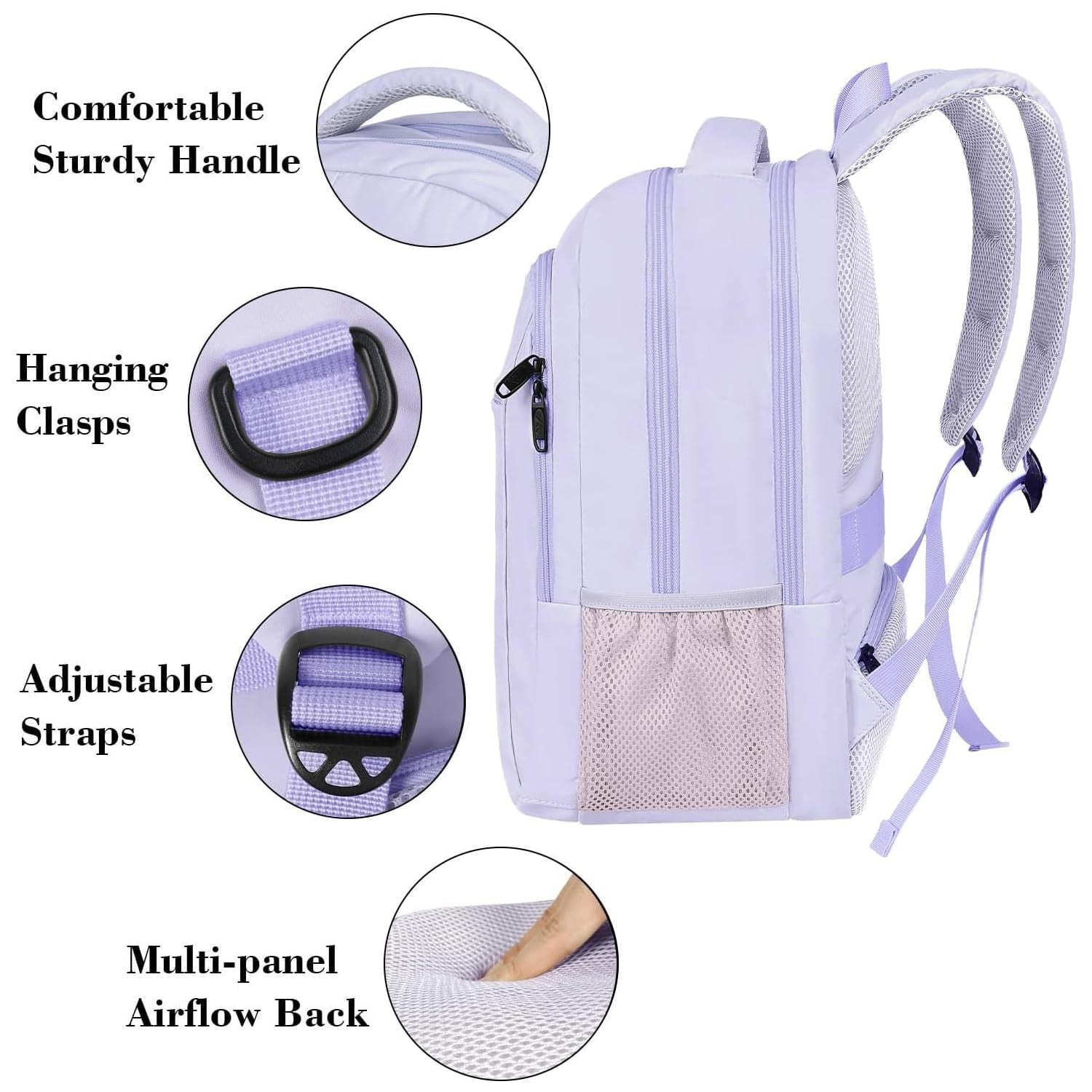 Cute Purple Laptop Backpack for Girls, 15.6 Inch College School Bag, Stylish & D3