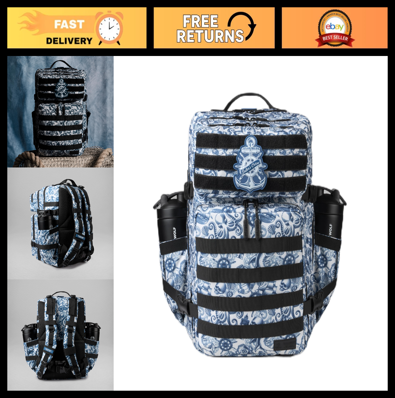 Durable 45L Waterproof Gym Backpack   MOLLE Webbing, Laptop Pocket, Athletic Gea0